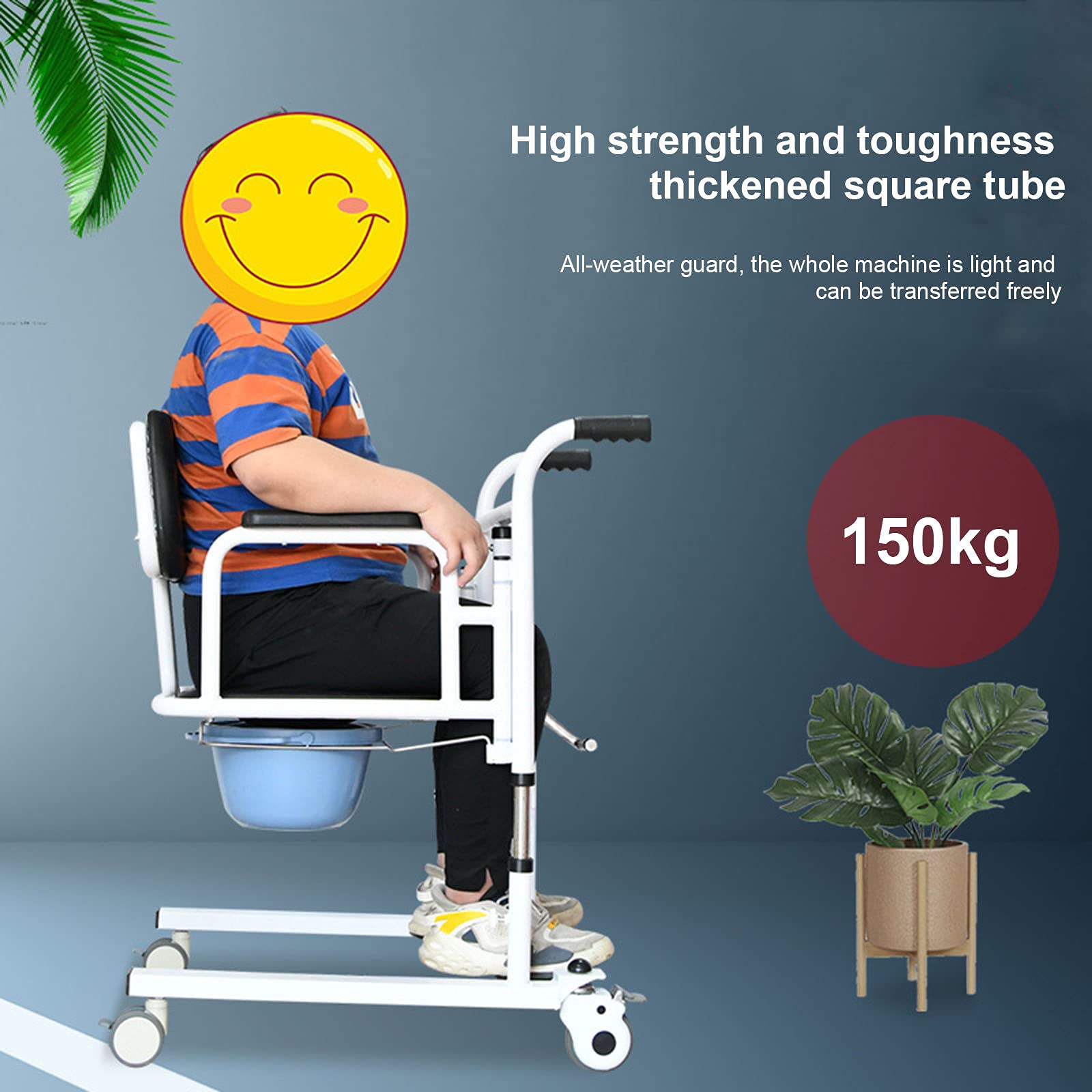 Wózek inwalidzki z podnośnikiem hydraulicznym, ruchomy wózek inwalidzki dla osób niepełnosprawnych z łóżkiem i dzielonym siedziskiem o 180°, krzesło prysznicowe, krzesło toaletowe, niebieskie