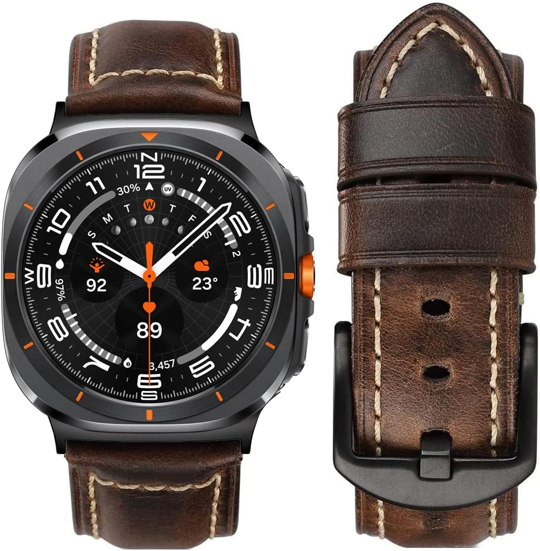 Band for Samsung Galaxy Watch 7 Ultra 47mm,No Gap Leather Bands Compatible with Galaxy Watch Ultra 47mm(2024) for Men Bands Strap