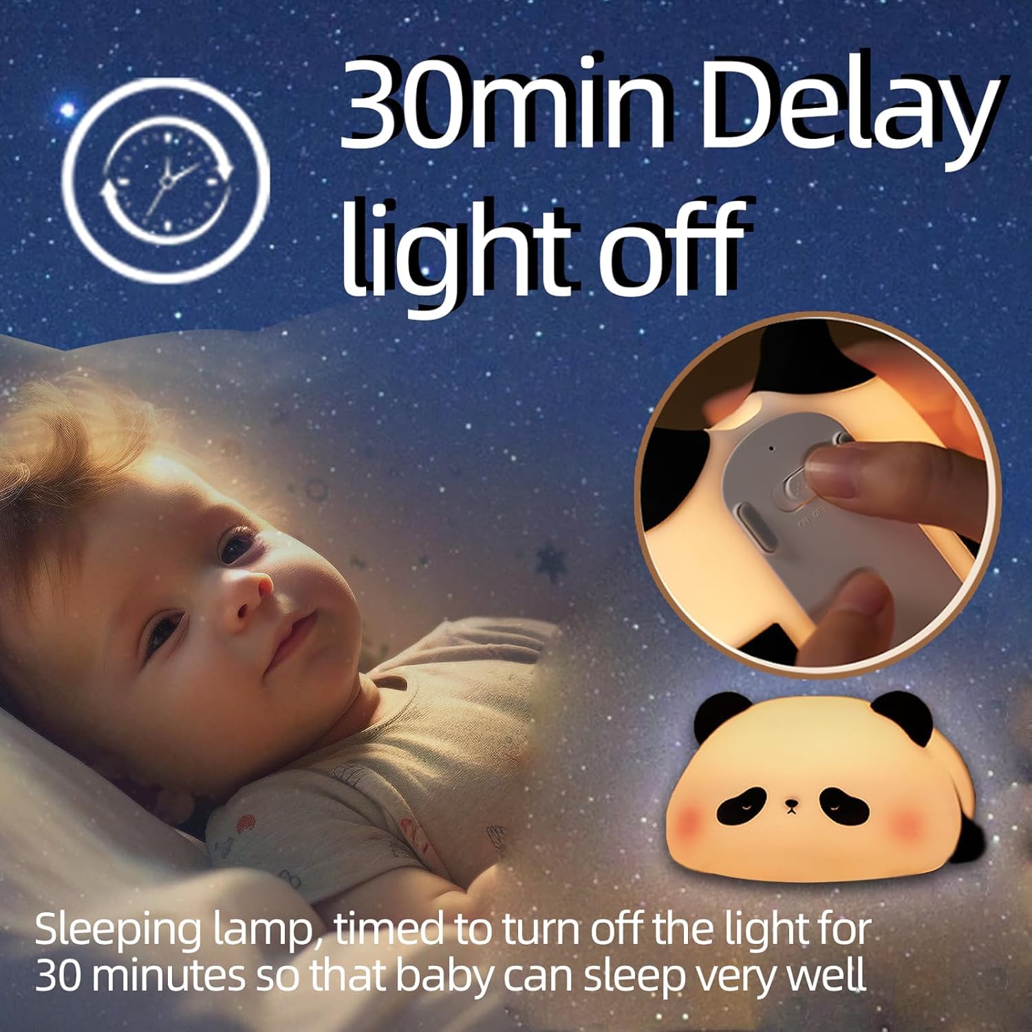 DEZICON Kids Night Light Silicone Sleeping Panda Night Lamp Rechargeable Cute Lamp with 3 Level Brightness Kids Night Lights for Bedroom Baby Nursery Study Desk Decorative Diwali Christmas Light 2