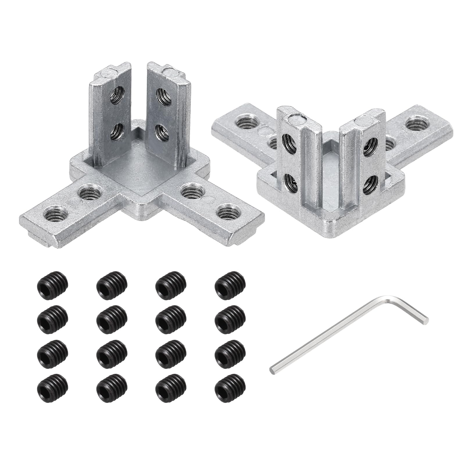 sourcing map 2Pcs 3-Way End Corner Bracket Connectors for Euro-Standard 3030 Aluminum Extrusions t Slot Connector for Industrial Aluminum Connections Printer Frame Accessories, Silver