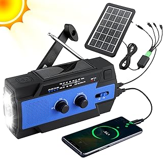 Wind Up Radio, 4000mAh Hand Crank Solar Radio with Solar Panel, AM/FM Weather Radio 5 Ways to Charge, Portable Emergency Radio with Flashlight SOS Alarm & Reading Light for Camping, Survival, Travel