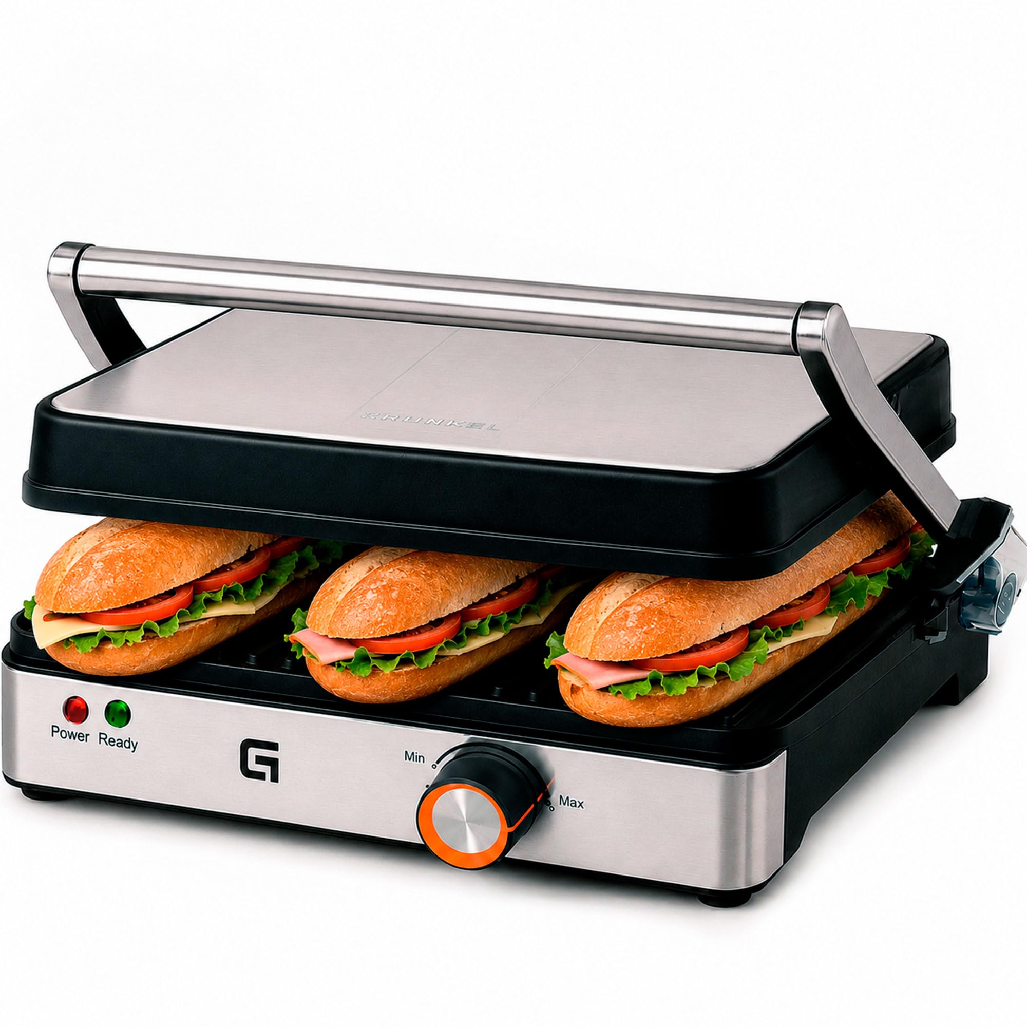 Parrilla grill eléctrica Grunkel 1000-2000W forma parilla barbacoa dos dimensiones, Antiadherente con Apertura 180° (2000W Grande)