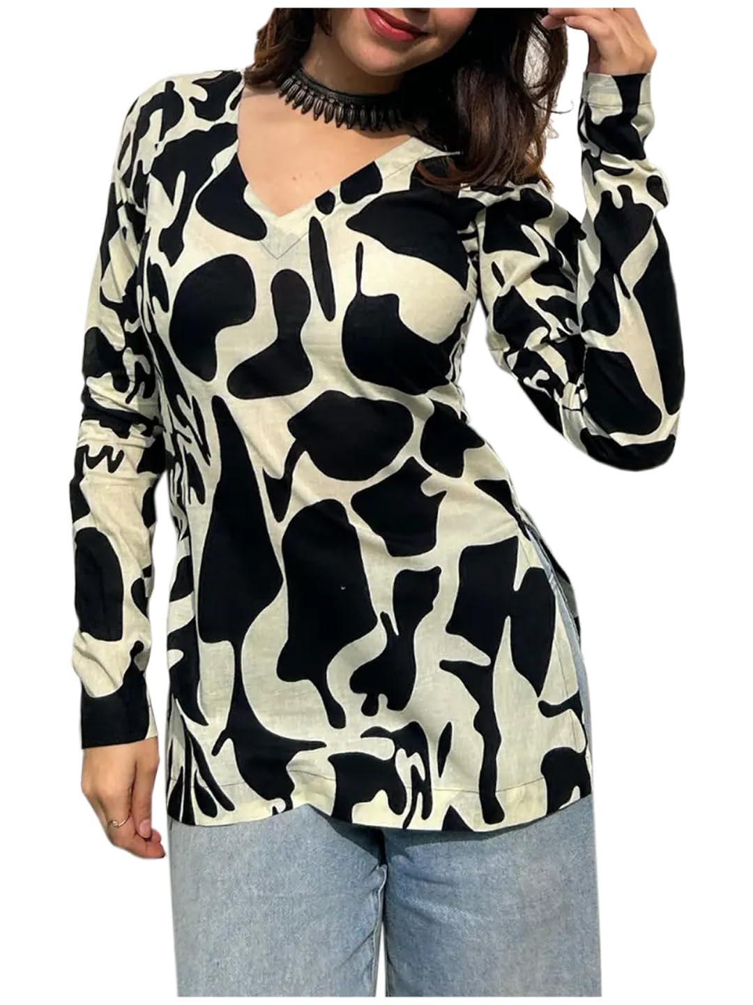 ANNI Designer Kurti court en coton pour femme | Kurti élégant | Haut Kurti court | Kurta décontracté pour femme | Kurtis en coton confortable pour femme