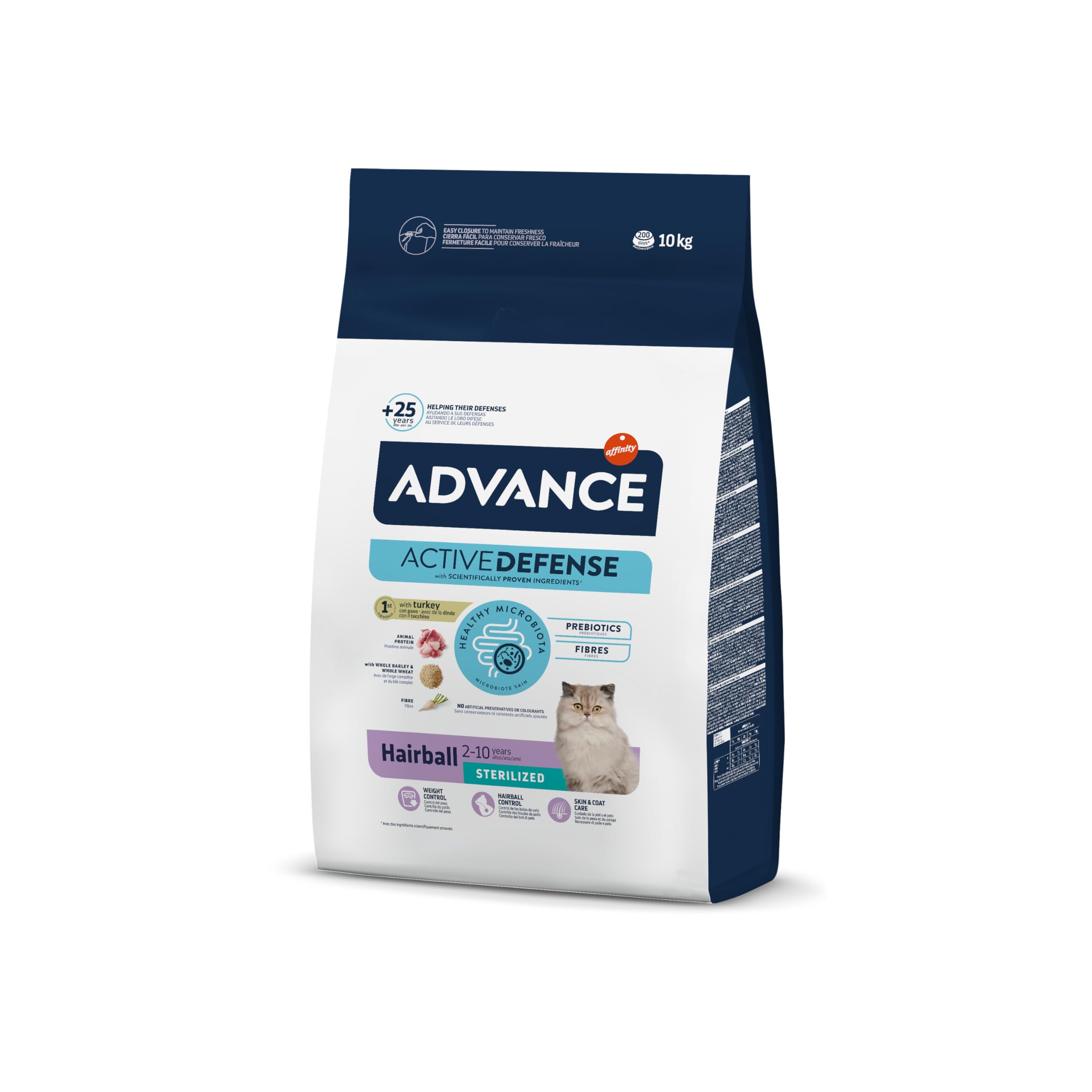Advance Cat Hairball Sterilized, Pienso para Gatos Adultos Esterilizados para prevenir la formación de Bolas de Pelo con Pavo, 10kg