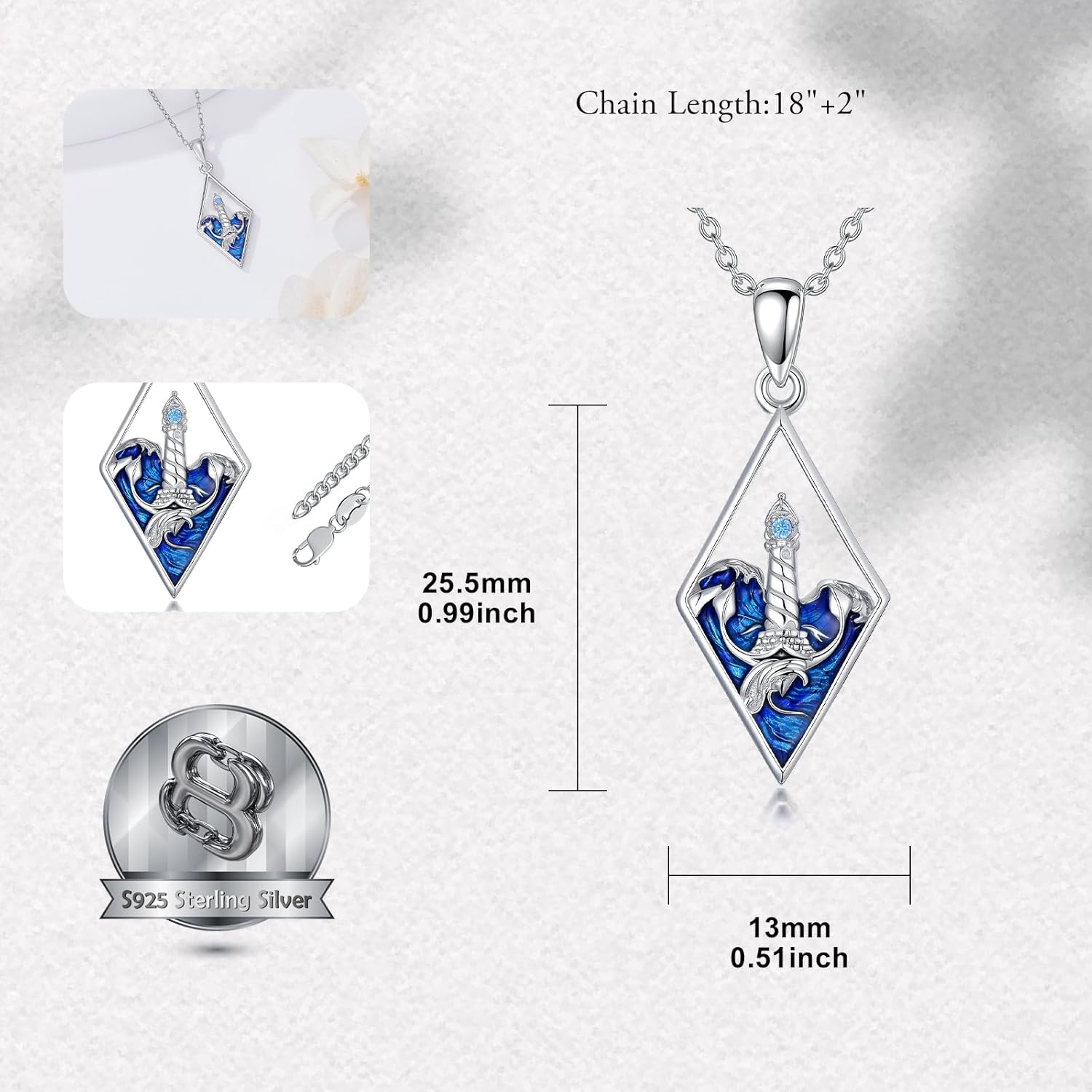 SIMONLY Lighthouse/Dove/Anchor Necklace for Women 925 Sterling Silver Anchor Pendant Necklace Nautical Jewelry Gifts - Image 4