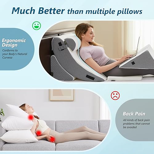 Miniatura 5 de Juego de 6 almohadas ortopédicas de cuña para dormir, juego de almohadas poscirugía para aliviar el dolor de espalda y piernas, almohadas ajustables