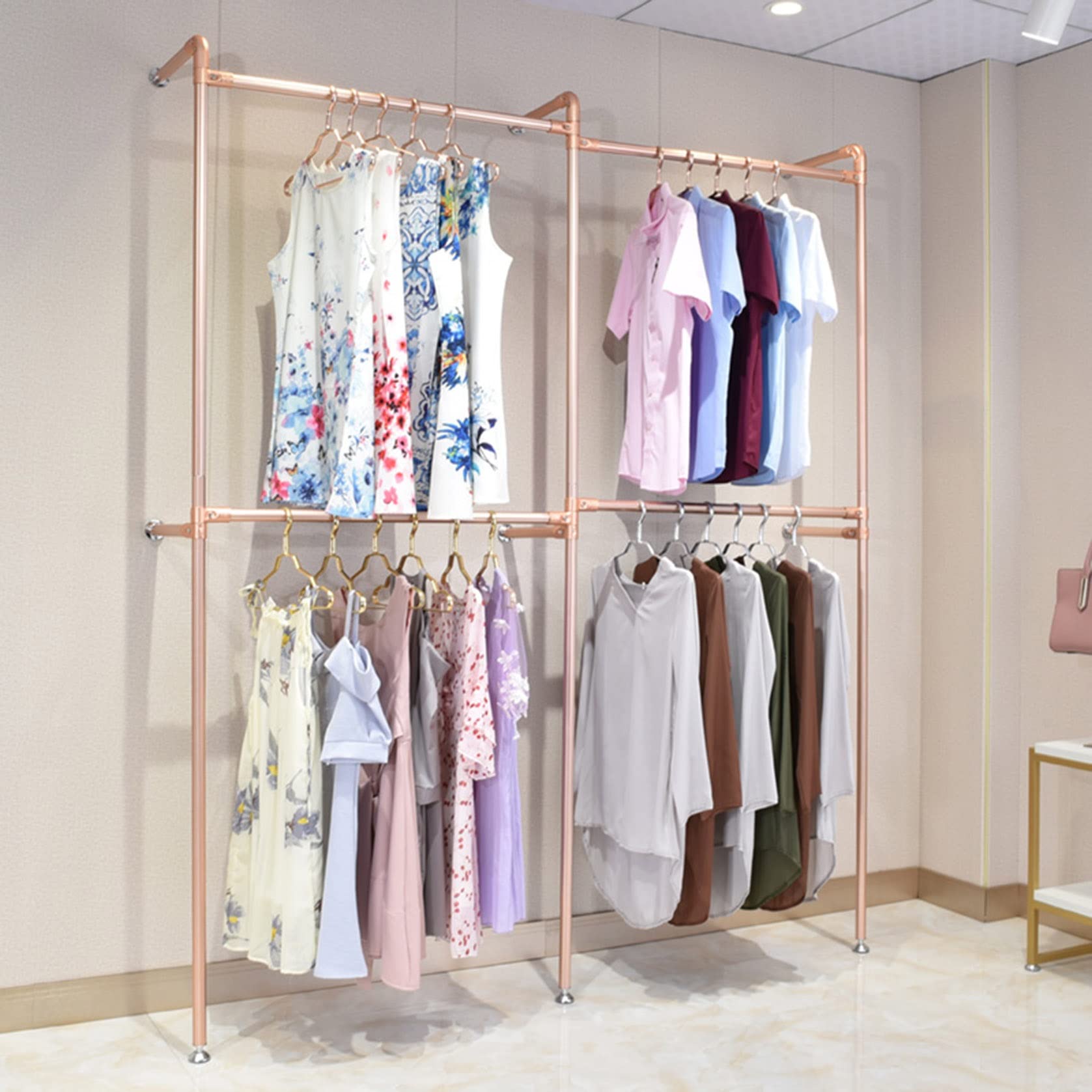 YNBSHGAA Wall Mounted Clothing Rack with Storage Shelf for Commercial Garment Display in Bedrooms, Malls, and Shops,E-240x30x240cm