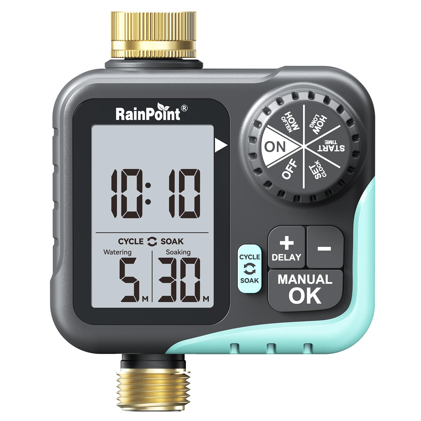 RAINPOINT Timer irrigatore per tubo da giardino, timer per tubo flessibile con ciclo e ammollo/ritardo pioggia/irrigazione automatica/irrigazione manuale, sistema di irrigazione programmabile con