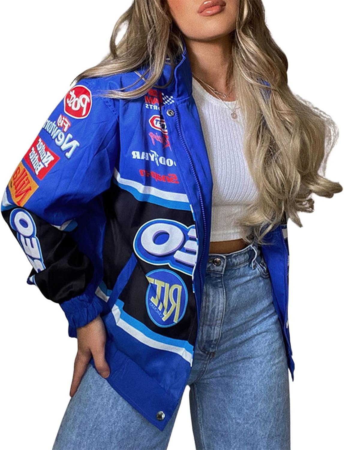 Damen Y2K BaseballJacken Langarm Harajuku HipHopSportMantel