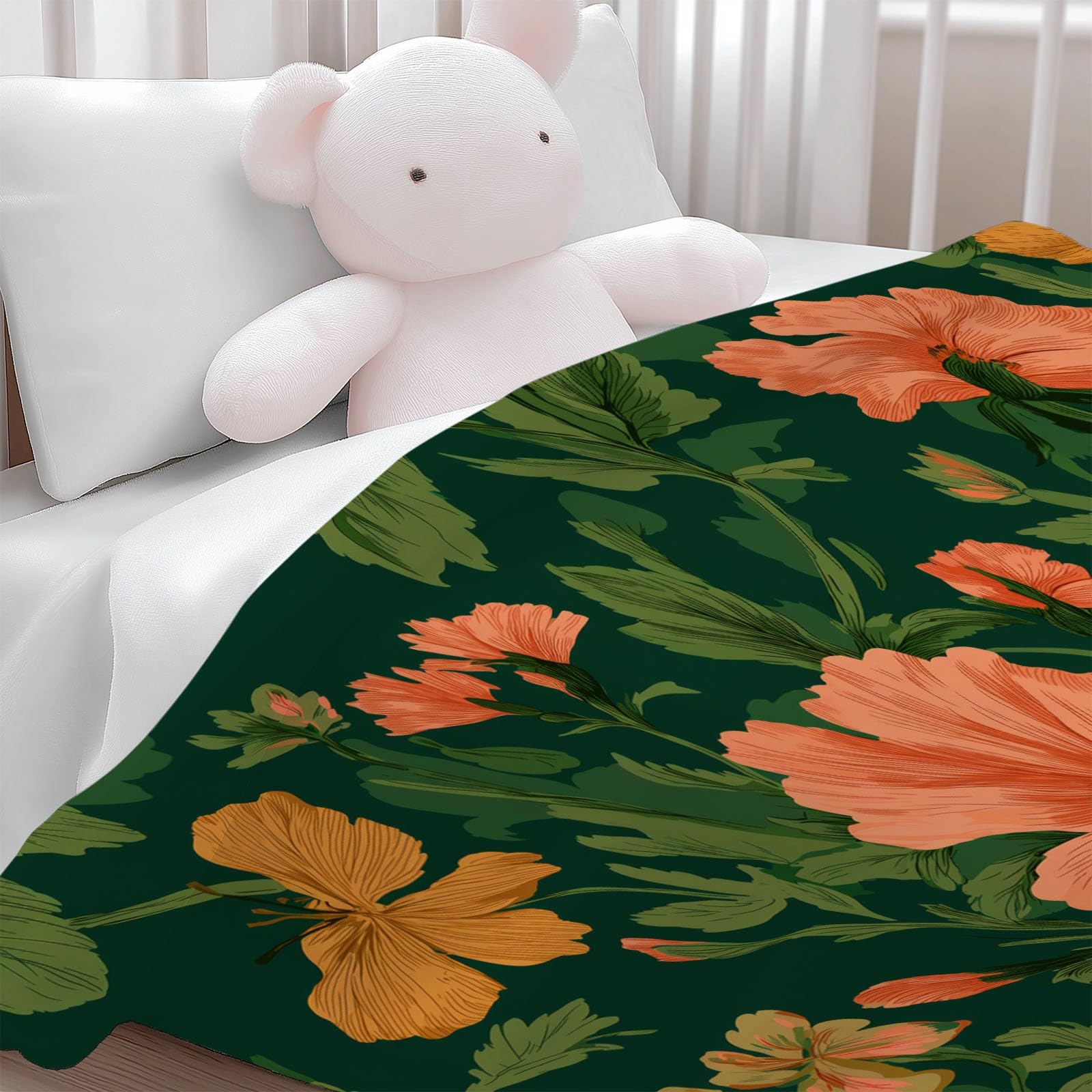 Coperta Pile Singolo Matrimoniale Fiori In Stile Pastorale Plaid Divano e Letto Coperte Pile di Flanella Calda MorbidaVerde, per Letto Divano Sedia, 180 x 200 cm