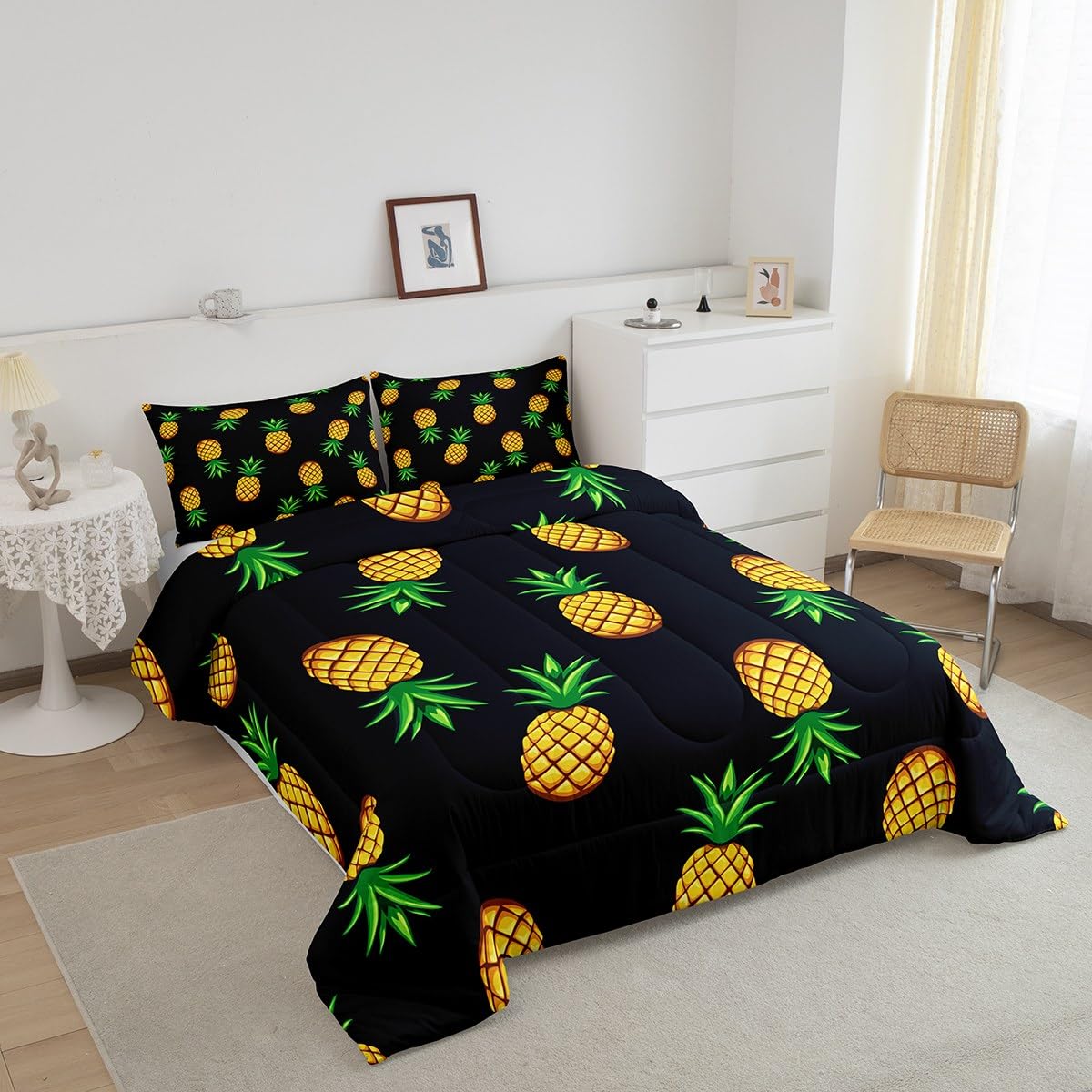 Pineapple Kids Bedding Set Twin Size Tropical Fruit Print Fabric Comforter Set for Women Men Boys Fresh Pineapple Soft Comforter Quilted Decor Comforter Boys