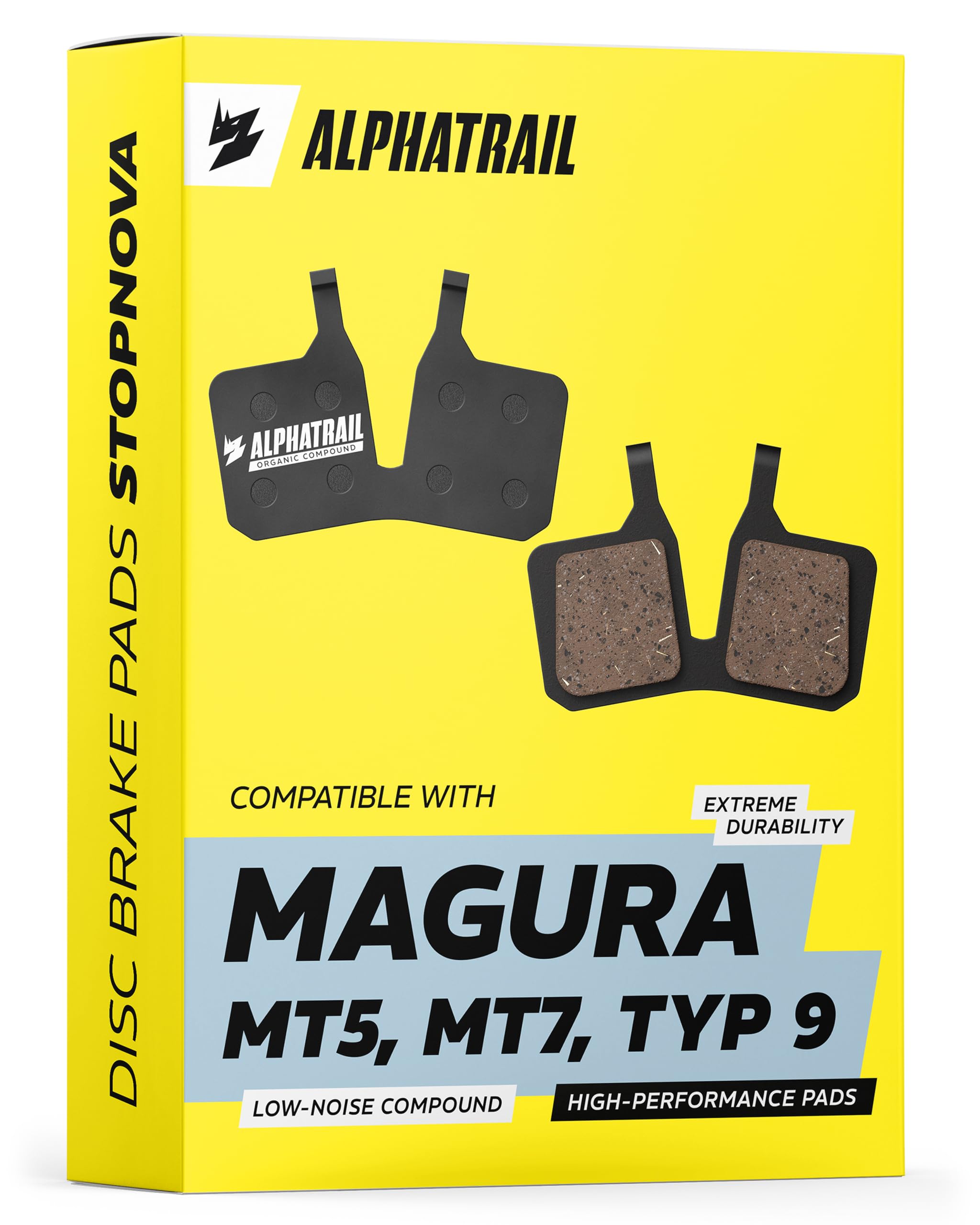 Alphatrail Brake Pads for Magura Type 9 | MT5 MT7 MT5e MT7 Pro Raceline | quiet braking & controlled bite | Organic Disc Pads MTB E-Bike | StopNova