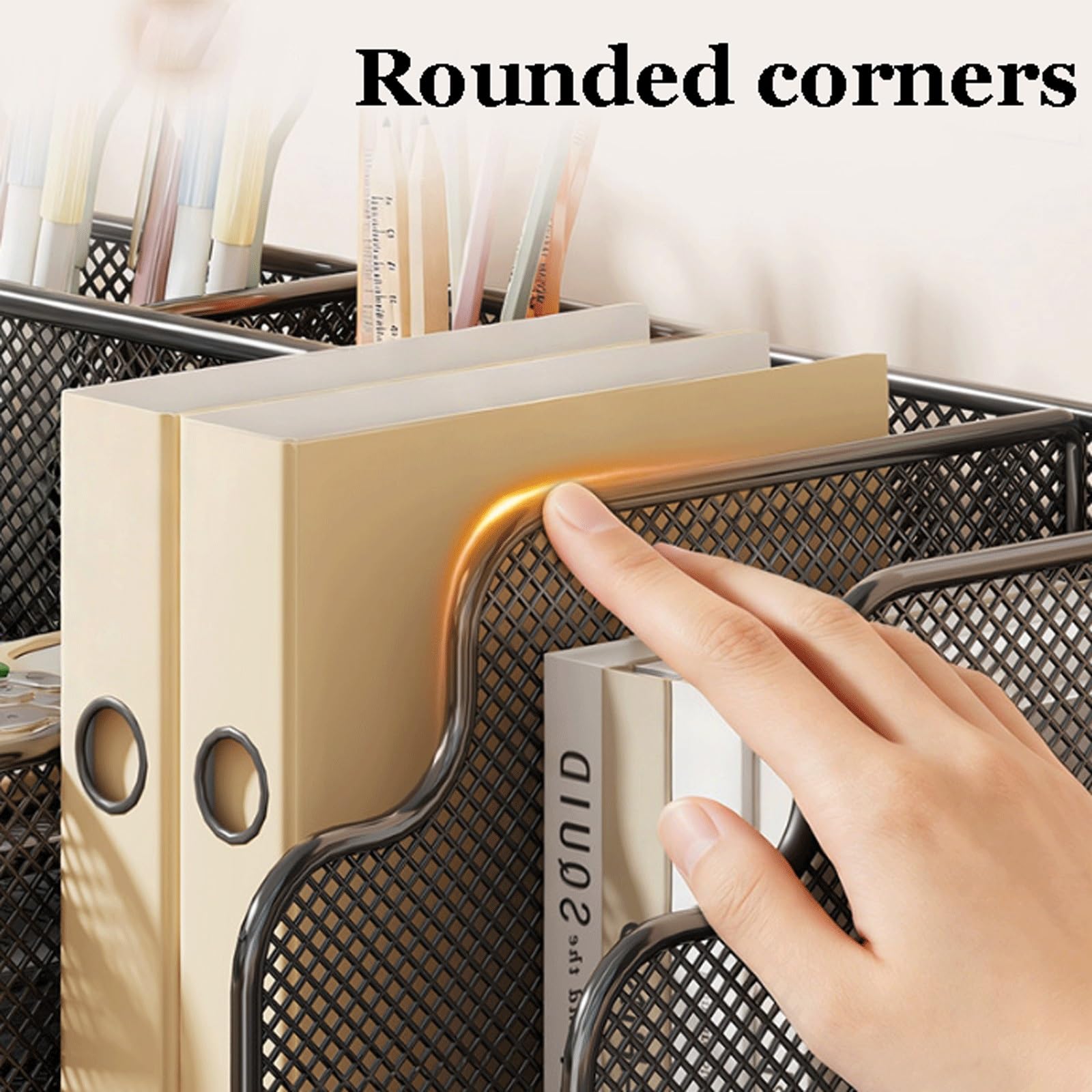 Organizador de escritorio de malla con soporte vertical para archivos, Organizador de Bandeja con revistero para el almacenamiento de artículos de oficina y documentos(White)