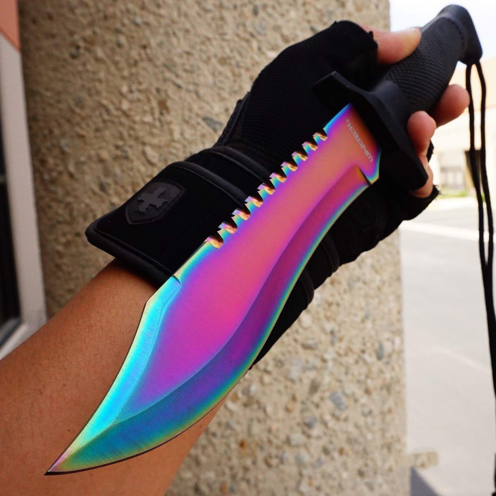 KCCEDGE BEST CUTLERY SOURCE Tactical Knife Survival Knife Hunting Knife Fixed Blade Knife Razor Sharp Edge Camping Accessories Camping Gear Survival Kit Survival Gear Tactical Gear 54658 (Rainbow)