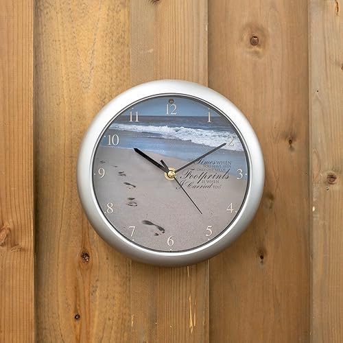 Miniatura 6 de Mark Feldstein & Associates Footprints in The Sand - Reloj inspirador de sonido de tono plateado de 8 pulgadas