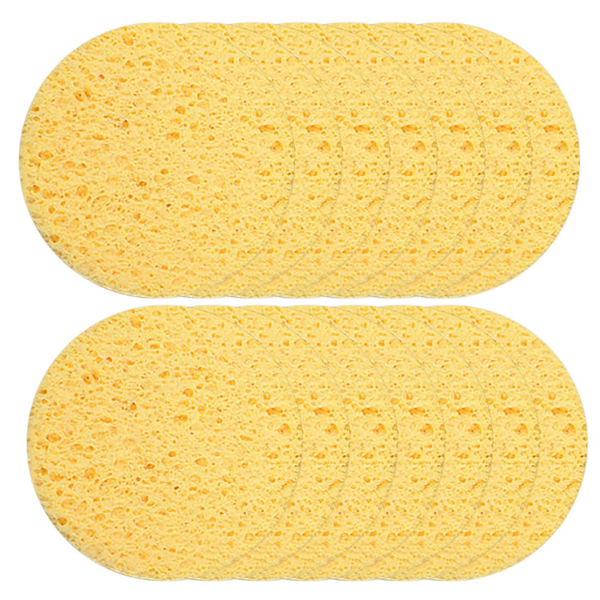 Mobestech 50pcs Yellow round Facial Sponges for Face Cleansing and Makeup Removal, Made of Gentle Wood Pulp Versatile Use and Portable Design, for Daily Skincare Routine