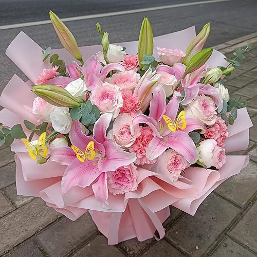 Miniatura 2 de Potanro Papel de regalo de flores, impermeable, papel de regalo de ramo con cinta, papel de regalo de ramo rosa, 20 unidades, papel de regalo