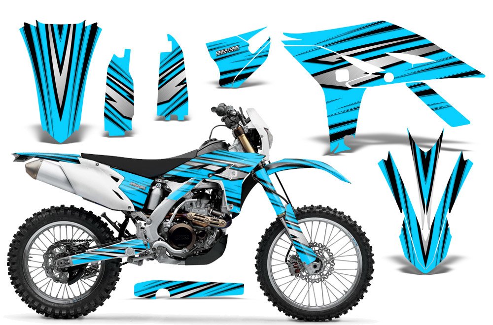 CreatorX Graphics Kit Decals Stickers for Yamaha WR450F 2012-2013-2014 Graphics SpeedX Black Blue Ice