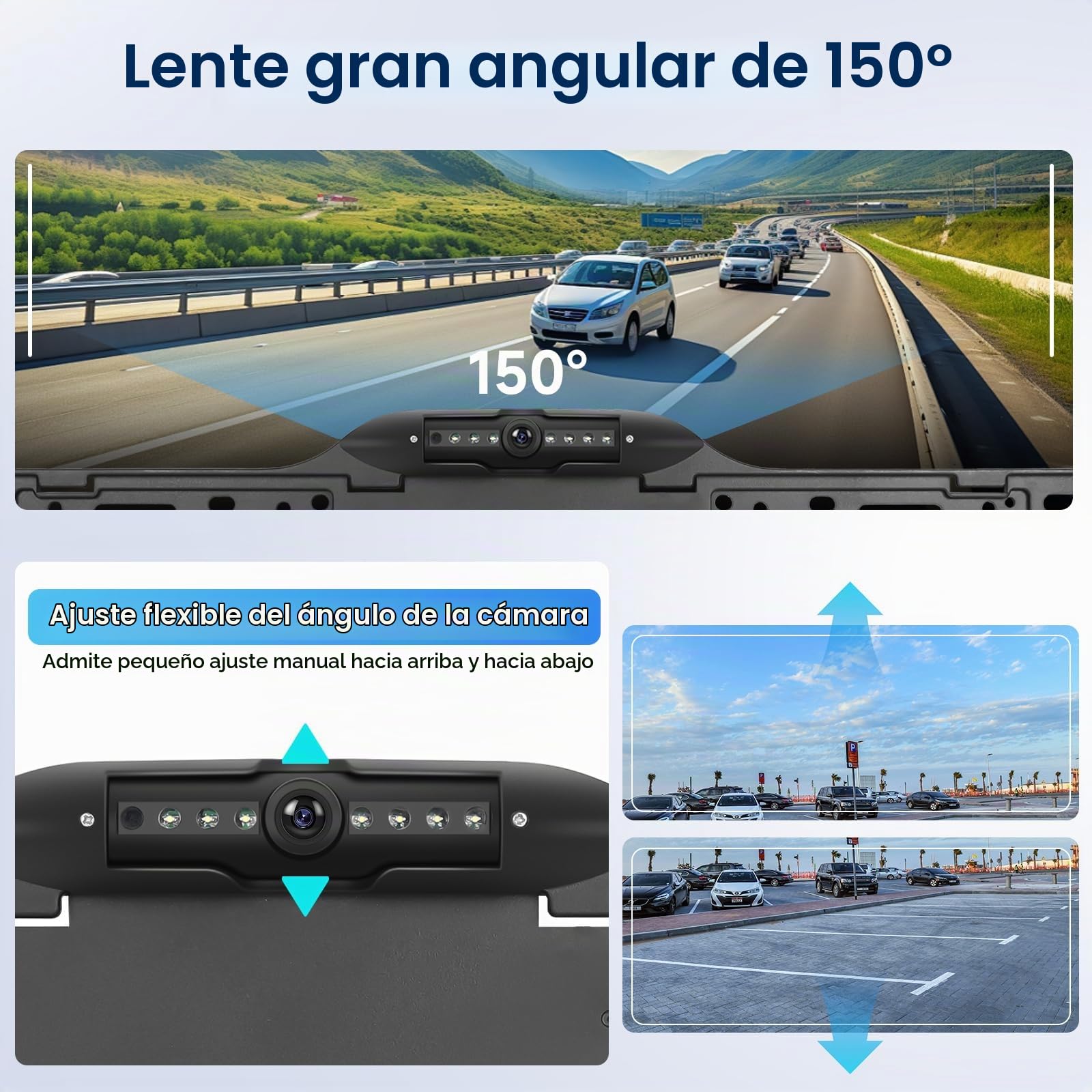 Hodozzy 1080P Placa de Matrícula con Cámara, Soporte de Matrícula para Coche Oporte de Matrícula con 150 ° Cámara Marcha Atrás Visión Nocturna Impermeable IP67 Amplio Ángulo de Visión Ajustable Cámara
