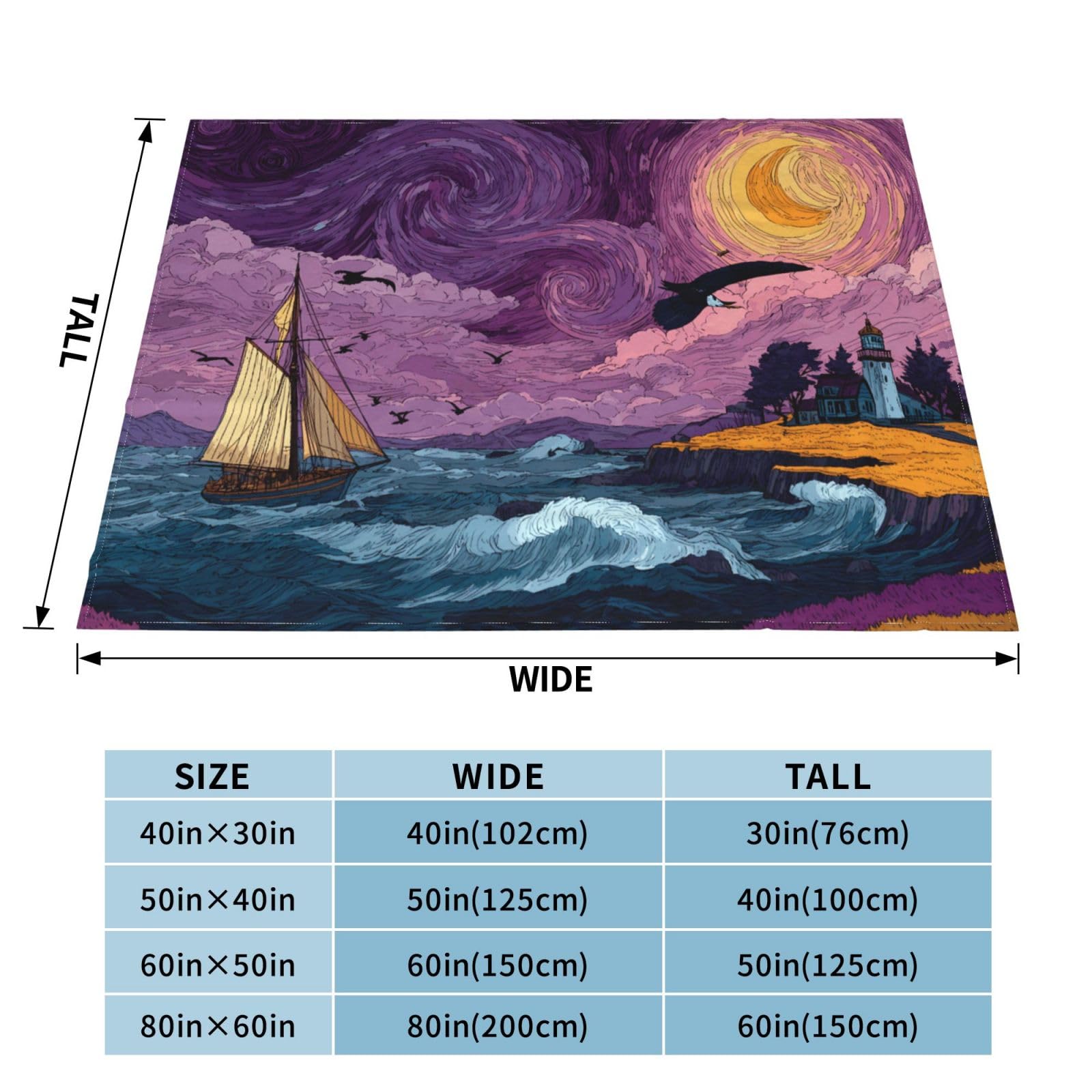Manta de viaje portátil de 80 x 60 pulgadas, suave, resistente a las arrugas, plegable, exquisita pintura al óleo, estampado de cielo morado
