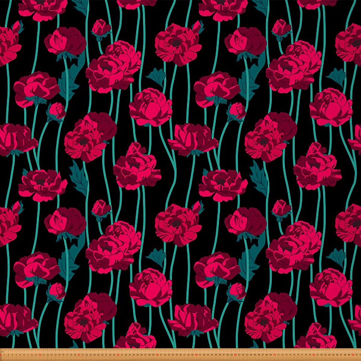 Poppy Flower Fabric by The Yard,Vintage Style Flower Branches Upholstery Fabric for Chairs,Retro Stripe Botanical Fabric for Upholstery and DIY Projects,10 Yards,(L920*W150cm) Red Green