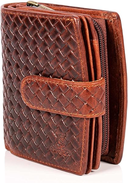 MATADOR Portfel damski z prawdziwej skóry, ochrona RFID, wiele przegródek na karty, 3622, Btan-karo, 12 x 10 x 4 CM, Nowoczesny