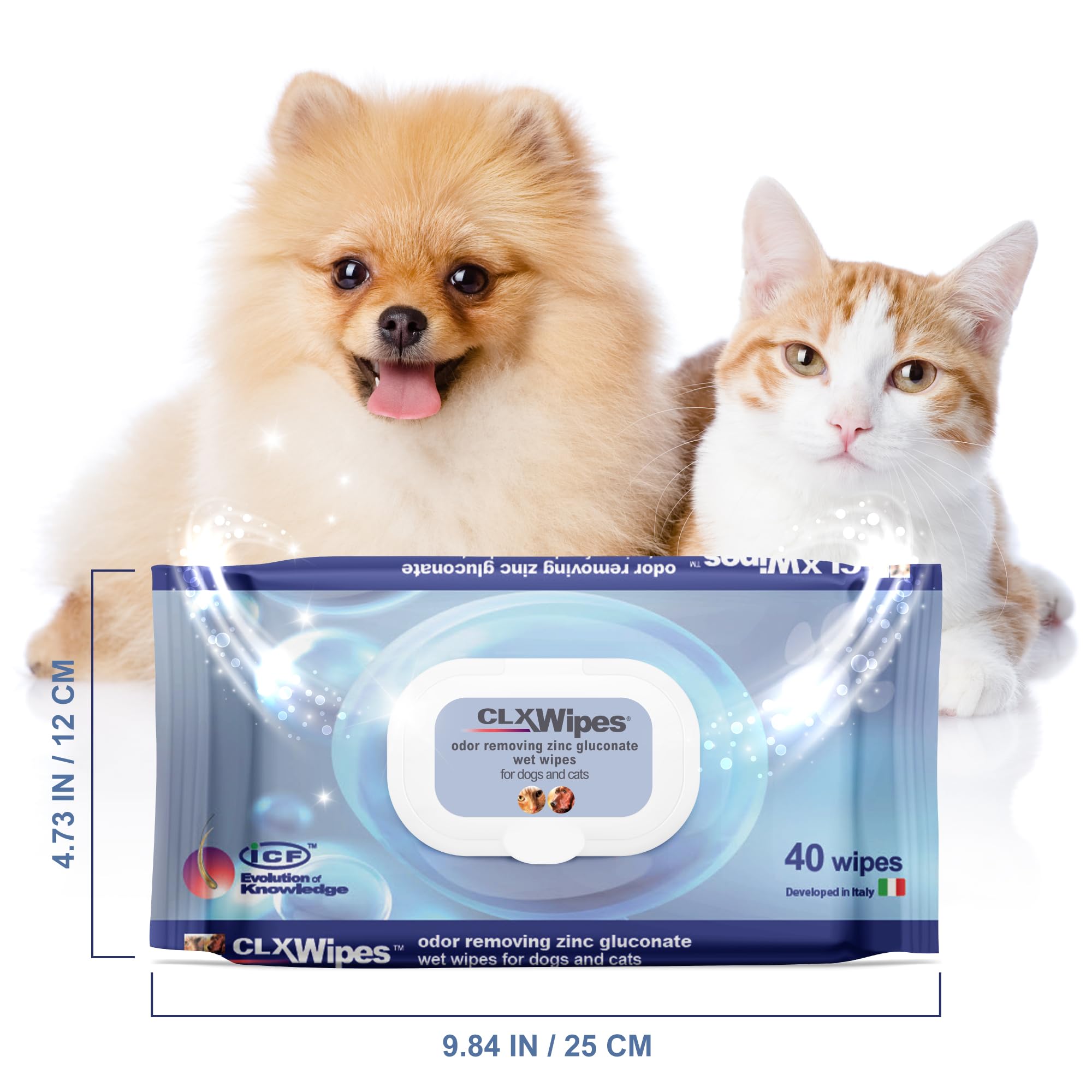 ICF | CLX Lingette Chien | Lingettes Nettoyantes, Assainissantes et Hydratantes pour Chien et Chat | Nettoyage quotidien des pattes, des plis cutanés, et des espaces interdigités | 40 lingettes