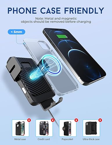 Miniatura 5 de MOKPR - Cargador inalámbrico para automóvil, carga rápida de 15 W, cargador de automóvil con sujeción automática, soporte para parabrisas de