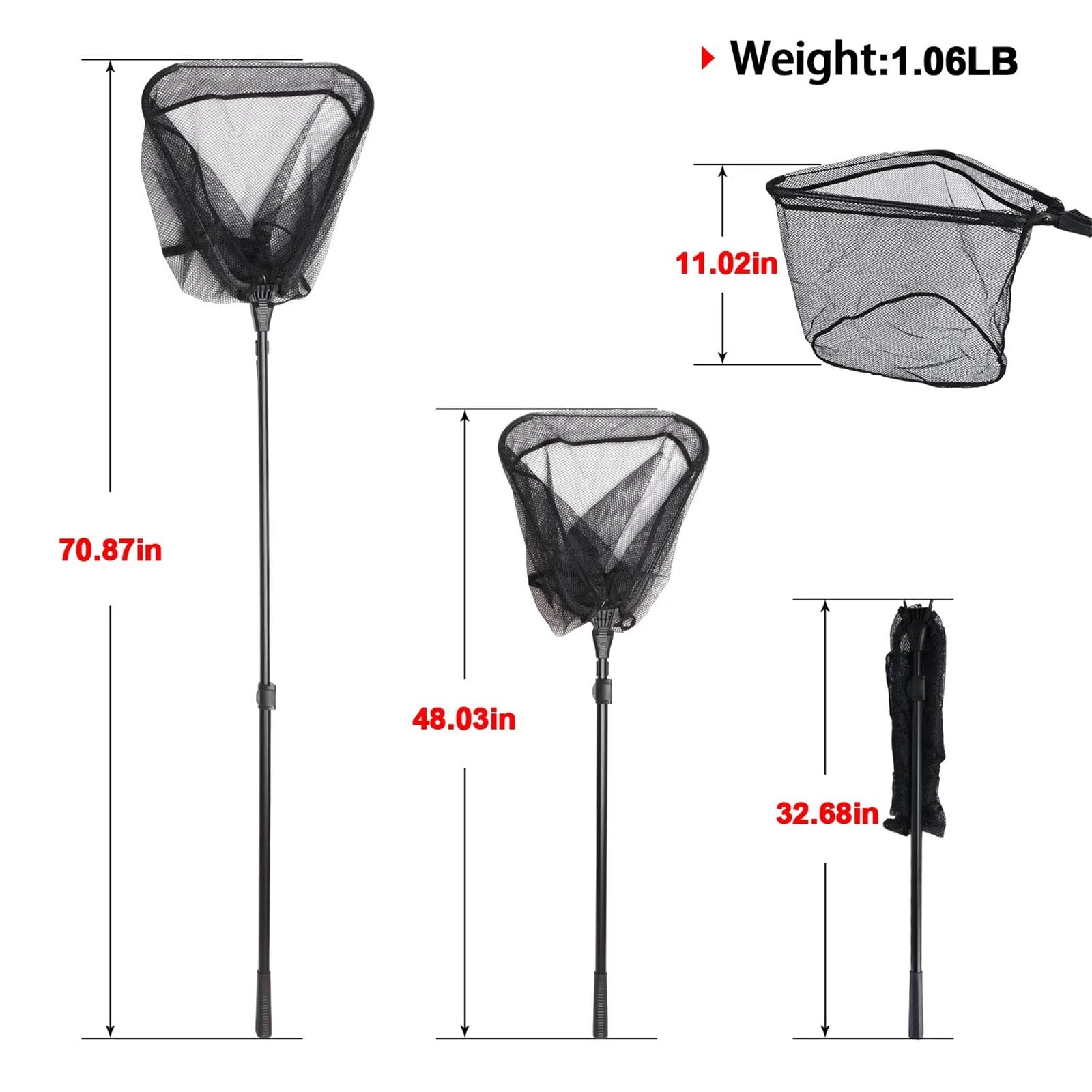 Guadino Pesca Telescopico Guadino da Pesca Pieghevole con Asta Telescopica in Alluminio, Maglia da 4 Mm, Maniglia Portatile