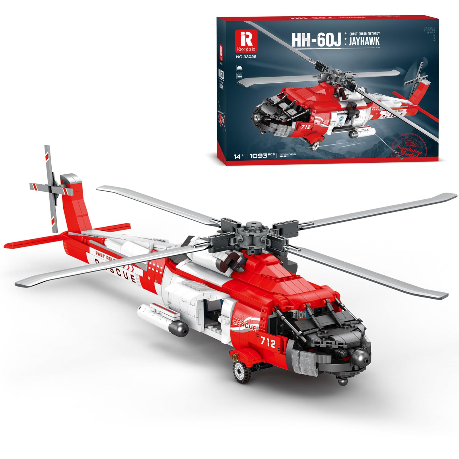 Reobrix 33026 HH-60J Jayhawk Model Building Kit, Rescue Helicopter