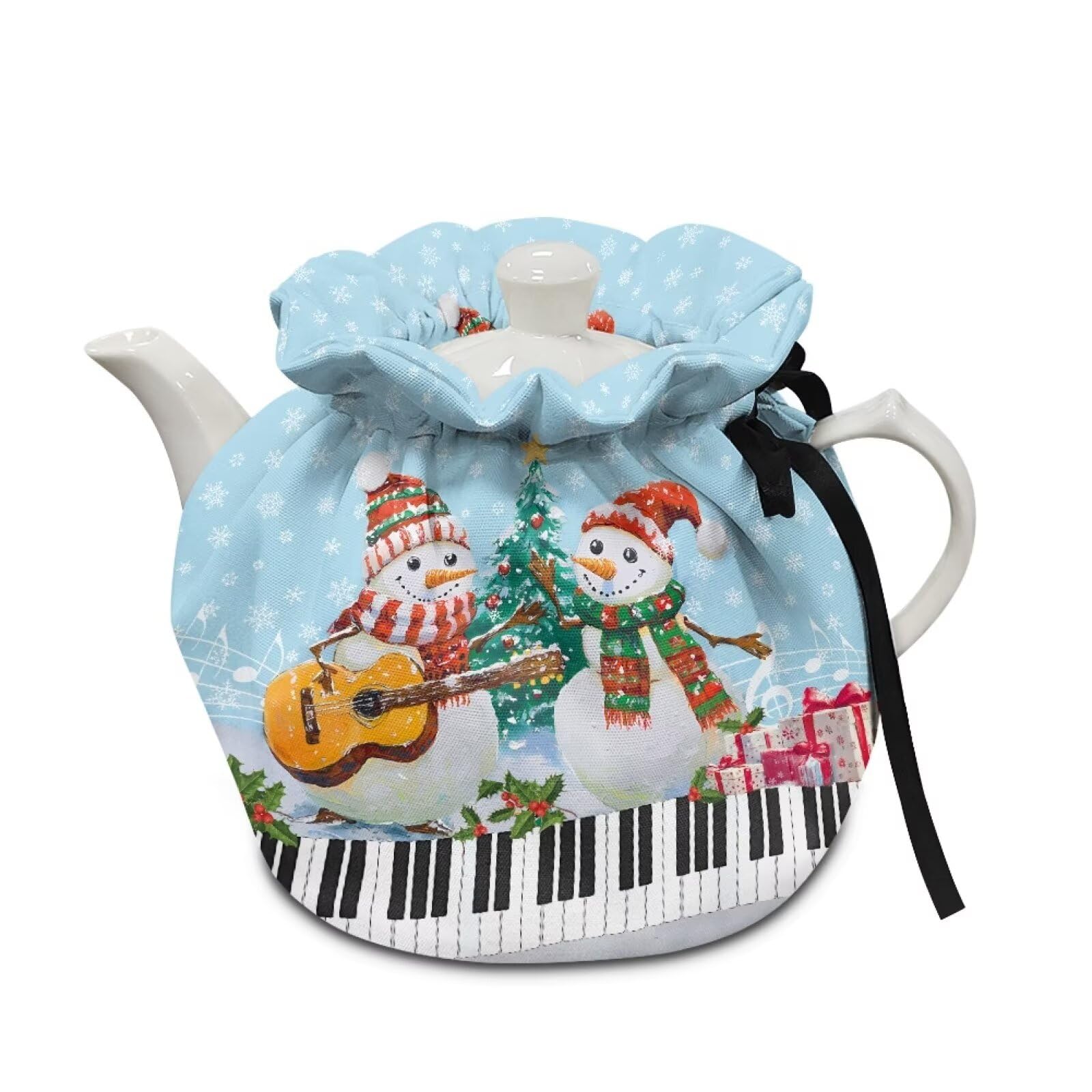 Guitar Snowman Tea Pot Cozies Dustproof Soft Breakfast Pot Protector Warmth and Insulation Christmas Kettles Bag Wear-Resistant Coffee Kettle Drop Protection