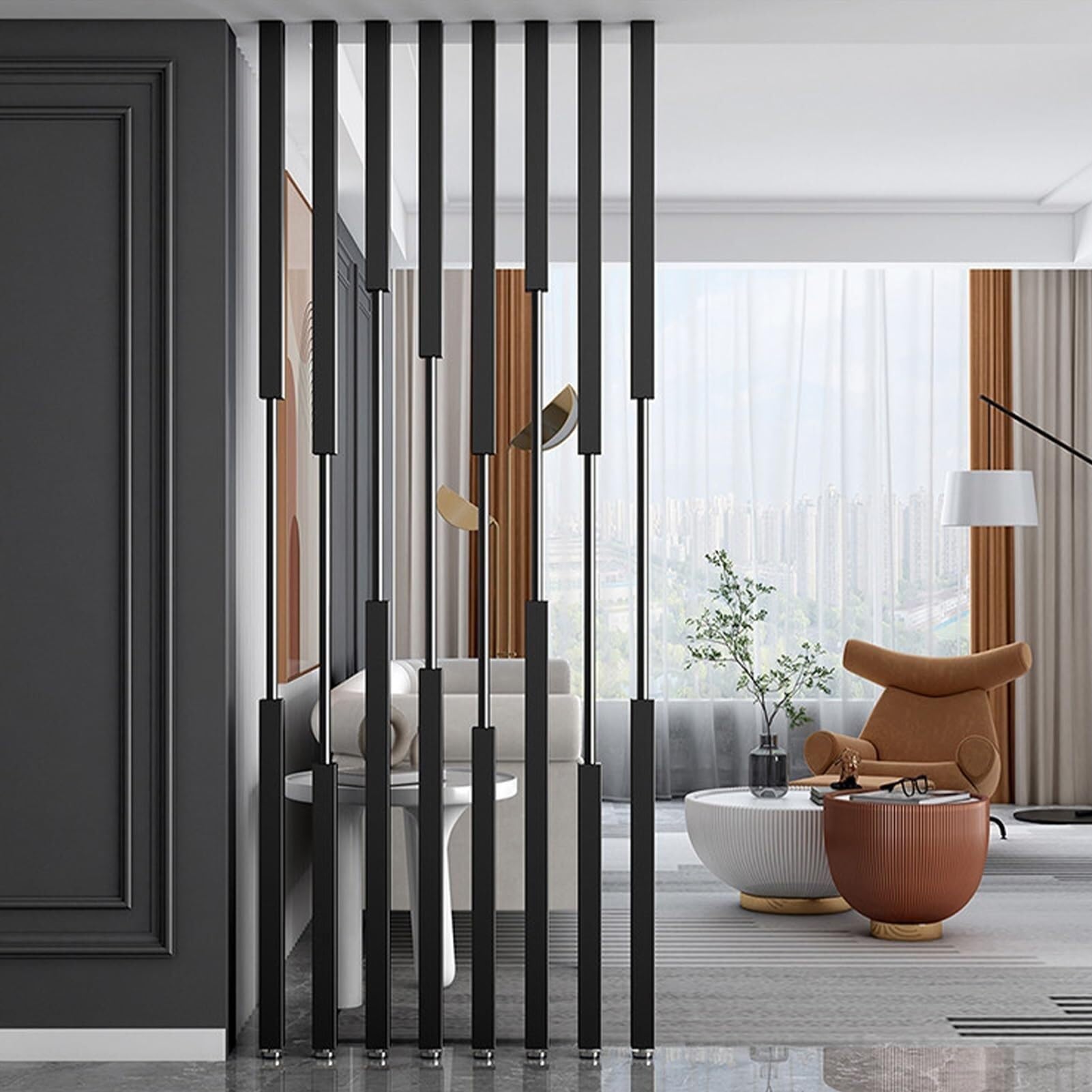 Metal Slats Wall Partition - Floor to Ceiling Room Divider Privacy Screen 5 Panels Separator(8pcs-a,240cm/94in/7.9ft)