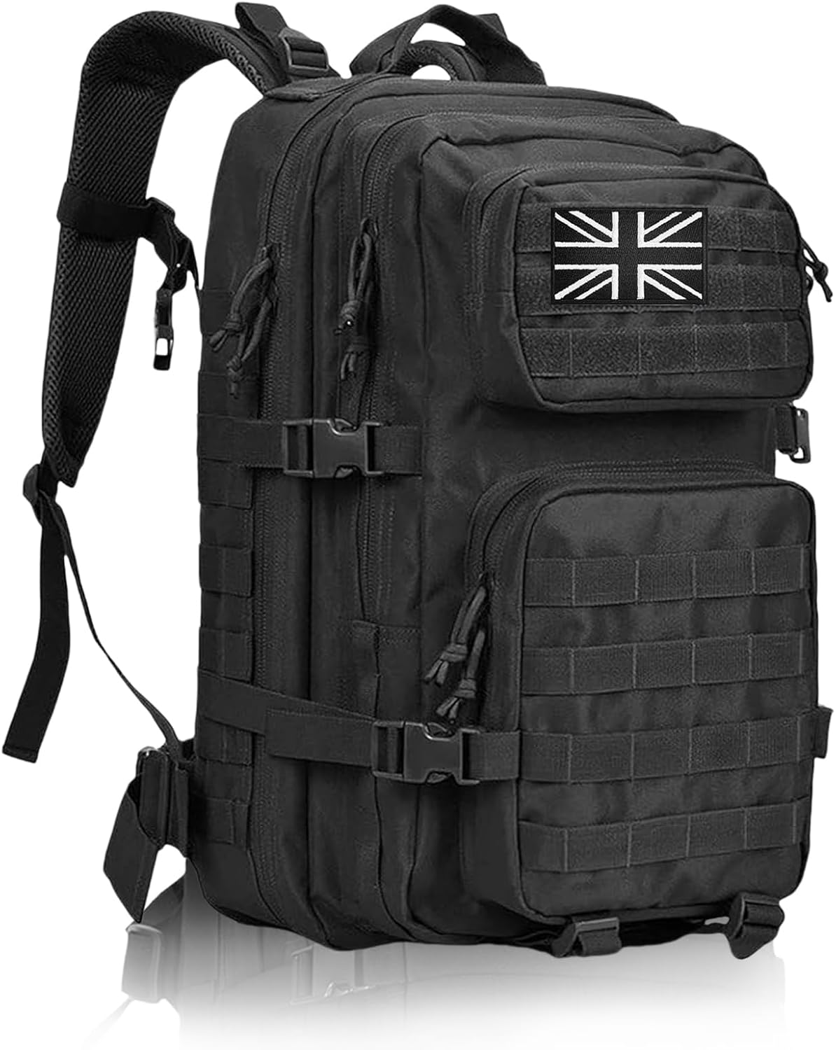 45L Military Tactical Backpacks Large Molle Army Assault Pack 3 Day Bug Out Bag Laptop Bag for Hiking Treeking Black Hunting Rucksack with 4 Flag Patches