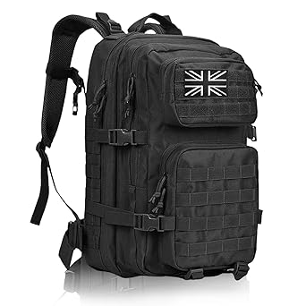45L Military Tactical Backpacks Large Molle Army Assault Pack 3 Day Bug Out Bag Laptop Bag for Hiking Treeking Black Hunting Rucksack with 4 Flag Patches