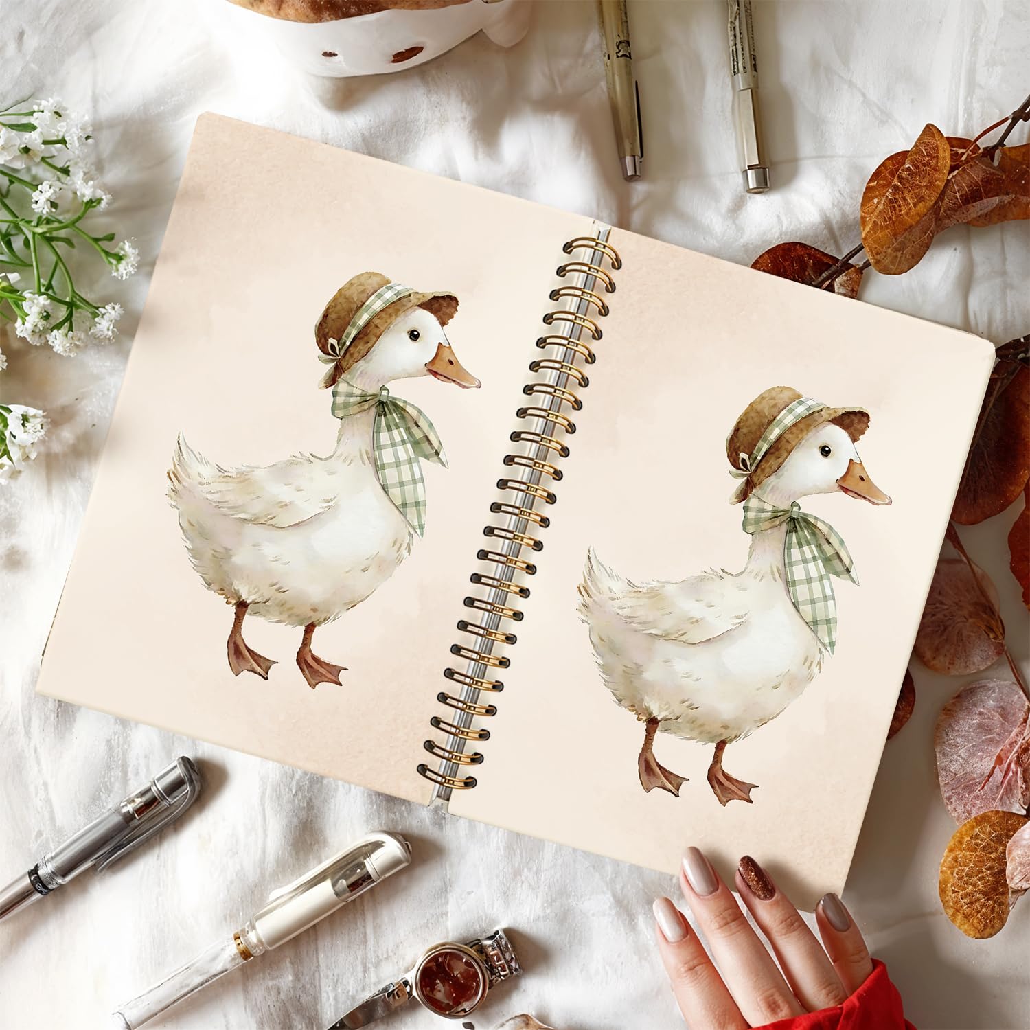 Simpatico diario per bambini, regalo per gli amanti delle oche, diario a spirale con animali carini, per la scuola, donne, adolescenti, ragazze, bambini, acquerelli, con copertina rigida, 14 x
