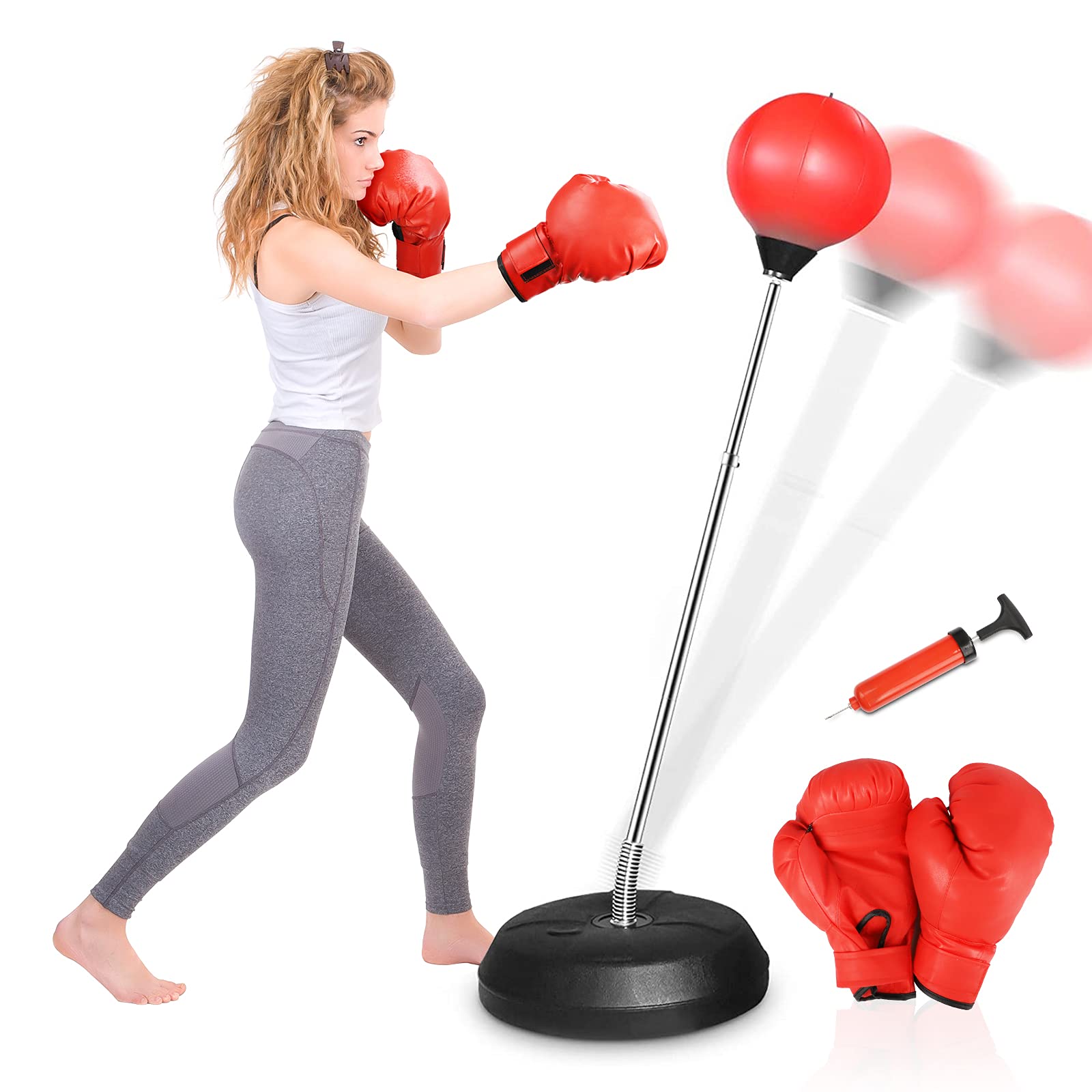 Punching Bag with Stand for Adults Kids, Adjustable Standing Boxing Speed Reflex Bag with Gloves, Home Gym Set for Adults / Christmas Birthday Gifts Toys for Boys Girls 3-8 Years Old
