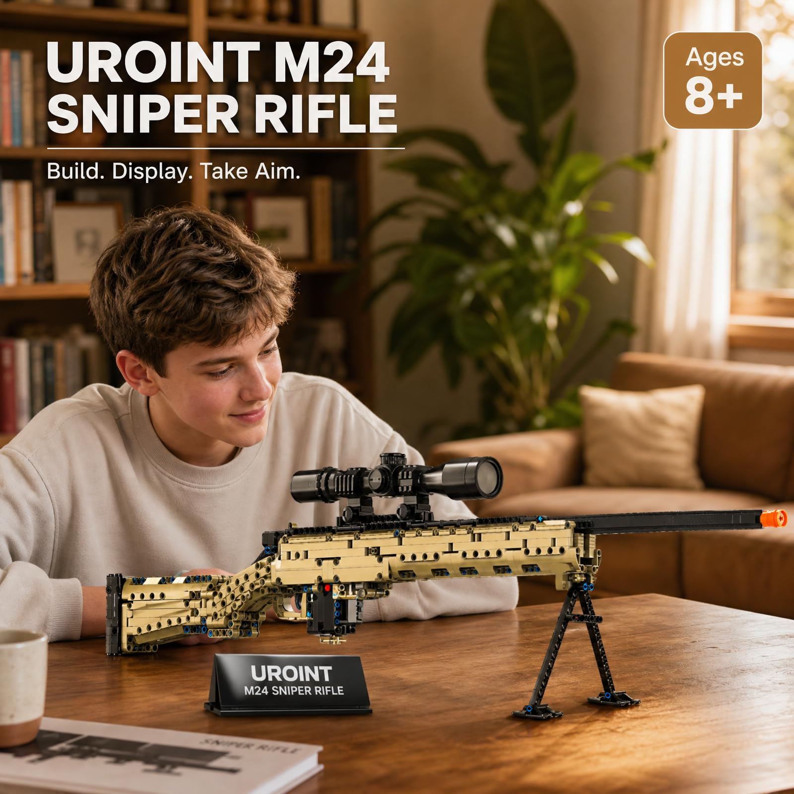 Baustein Gewehr Bausatz, 1:1 M24 Waffen Modell Spielzeug für Kinder | 1380Stk Schießbare Scharfschütze Pistole Sets, Militär Sturmgewehr Klemmbausteinel Geschenk für Jungen 8+ Erwachsene Männer