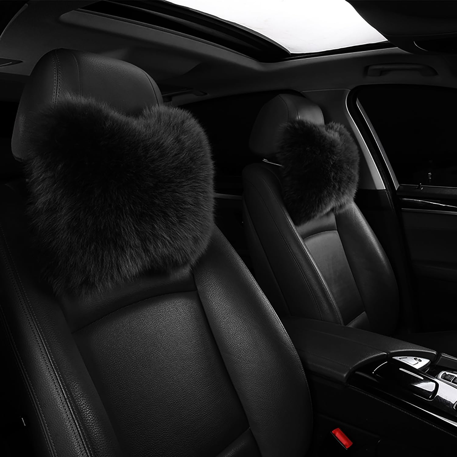 MLOVESIE Fluffy Car Headrest Pillow Furry Long Wool Lumbar Auto Head Neck Support Pillow Cushion Natural Luxury Fur Warm Soft Comfort Winter