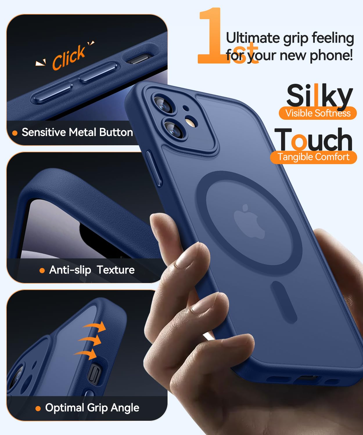 CANSHN Magnetica Cover per iPhone 12(6.1 Pollici), [Protezione Completa Della Fotocamera] Custodia Traslucida Opaca Protettiva Sottile Antiurto,Blu Profondo