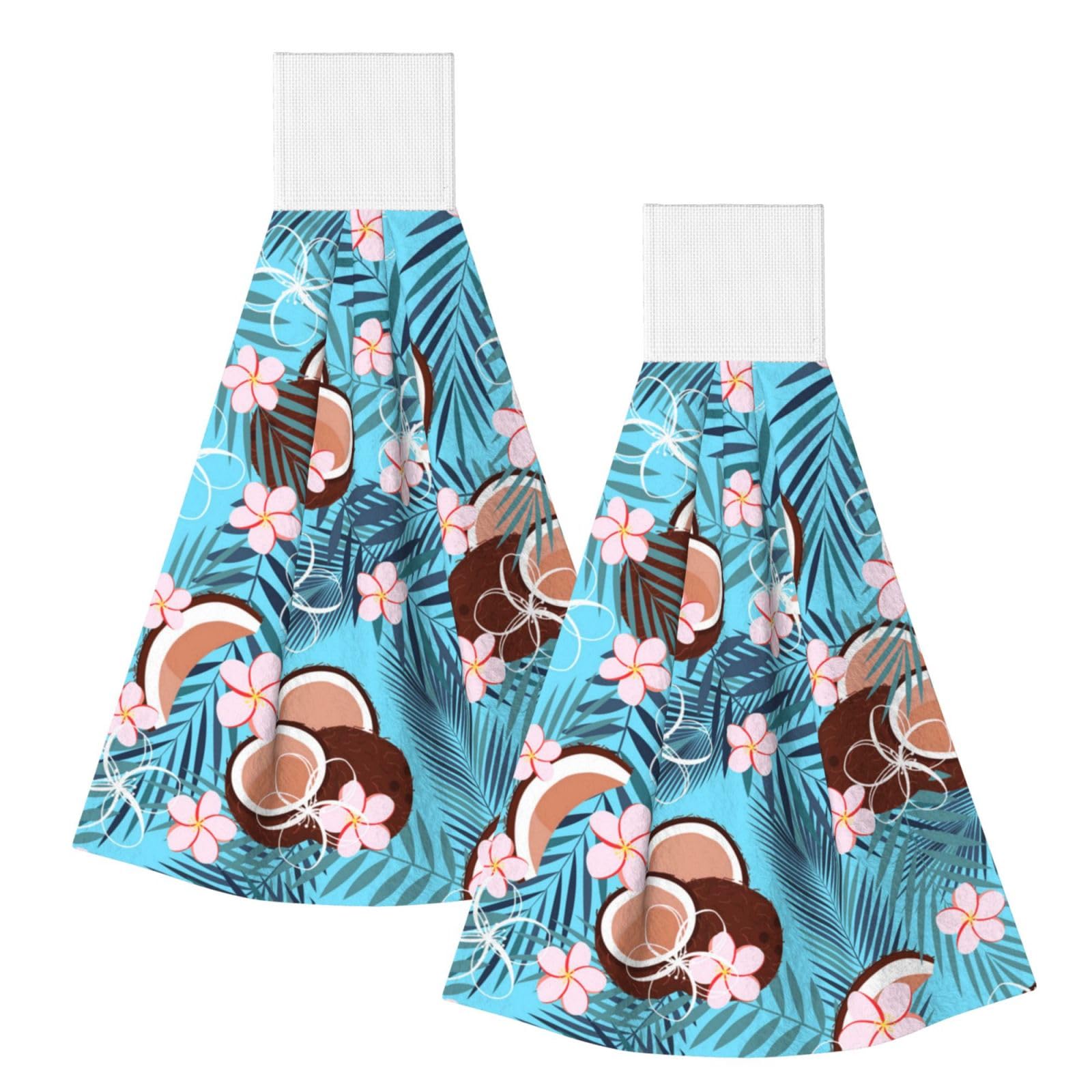 DOPKLNA Tropical Coconut On Blue, 2 Pcs Hanging Coral Fiber Hand Towels for Bathroom, Absorbent Kitchen Towels
