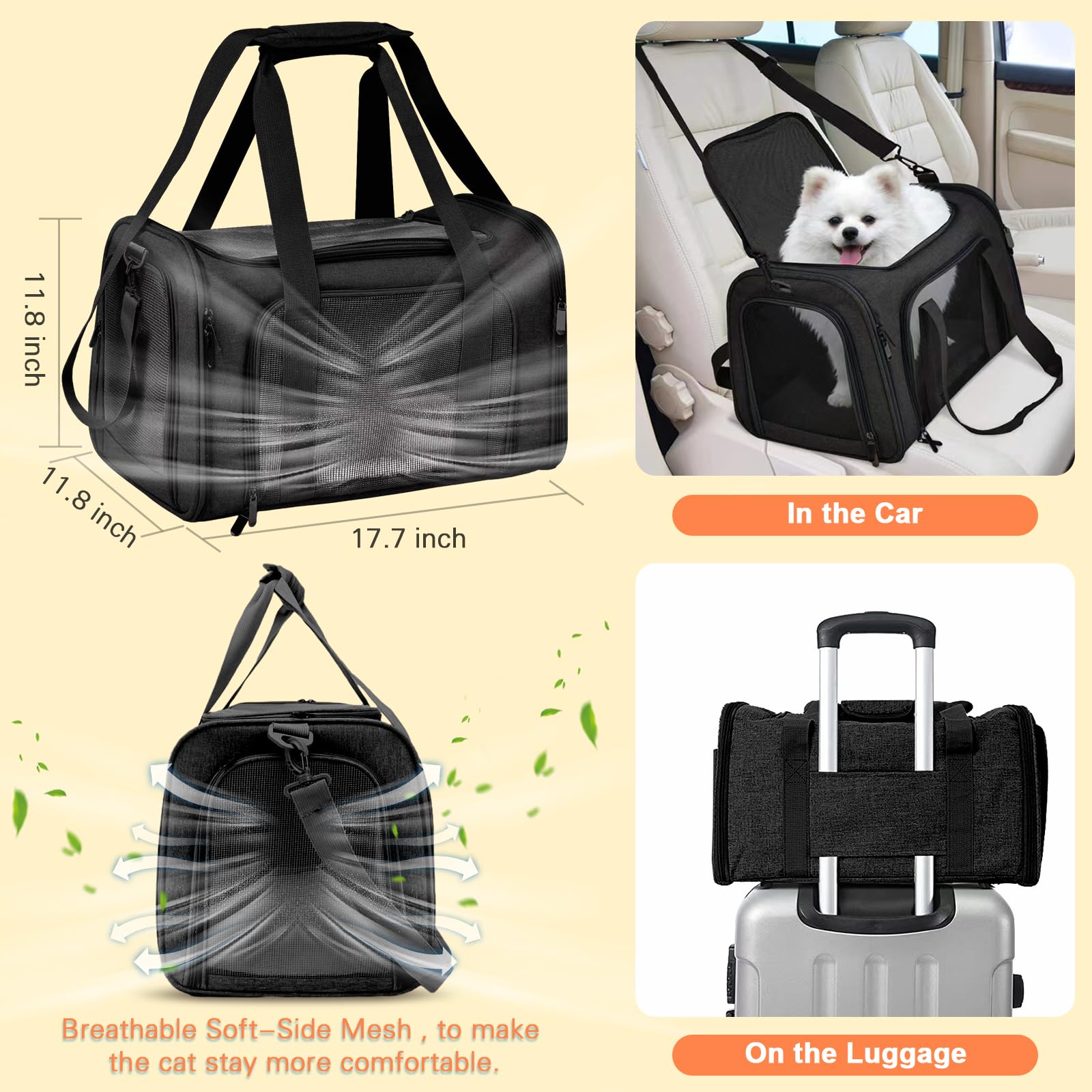 Transportador para gatos con caja de arena, transportador de viaje para gatos de lado suave y plegable, apto para gatos o gatitos de hasta 20 libras, 17 x 11.8 x 11.8 pulgadas, bolsa de transporte