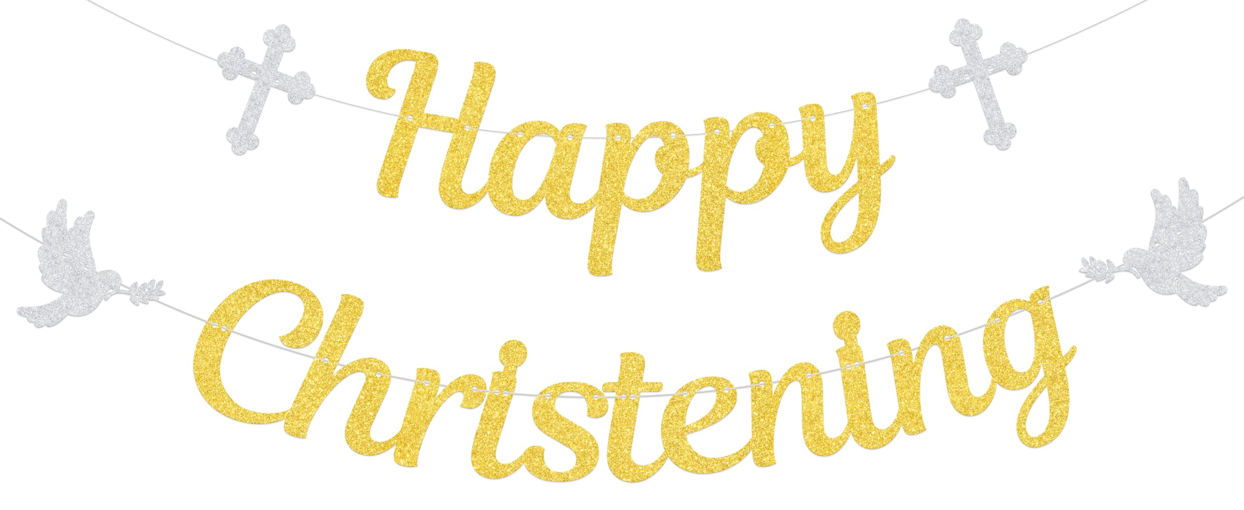 ZCXVC Happy Christening Banner First Holy Communion Decorations Christening Themed Baby Shower Party Decorations Gold Glitter