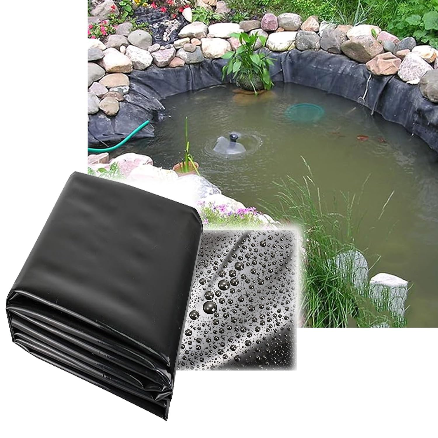 Rivestimento per laghetto, 12 x 12 m, flessibile, nero, per piscine di pesci Koi Po, giardini acquatici, spessore 0,2 mm per una protezione ottimale e Lonvi