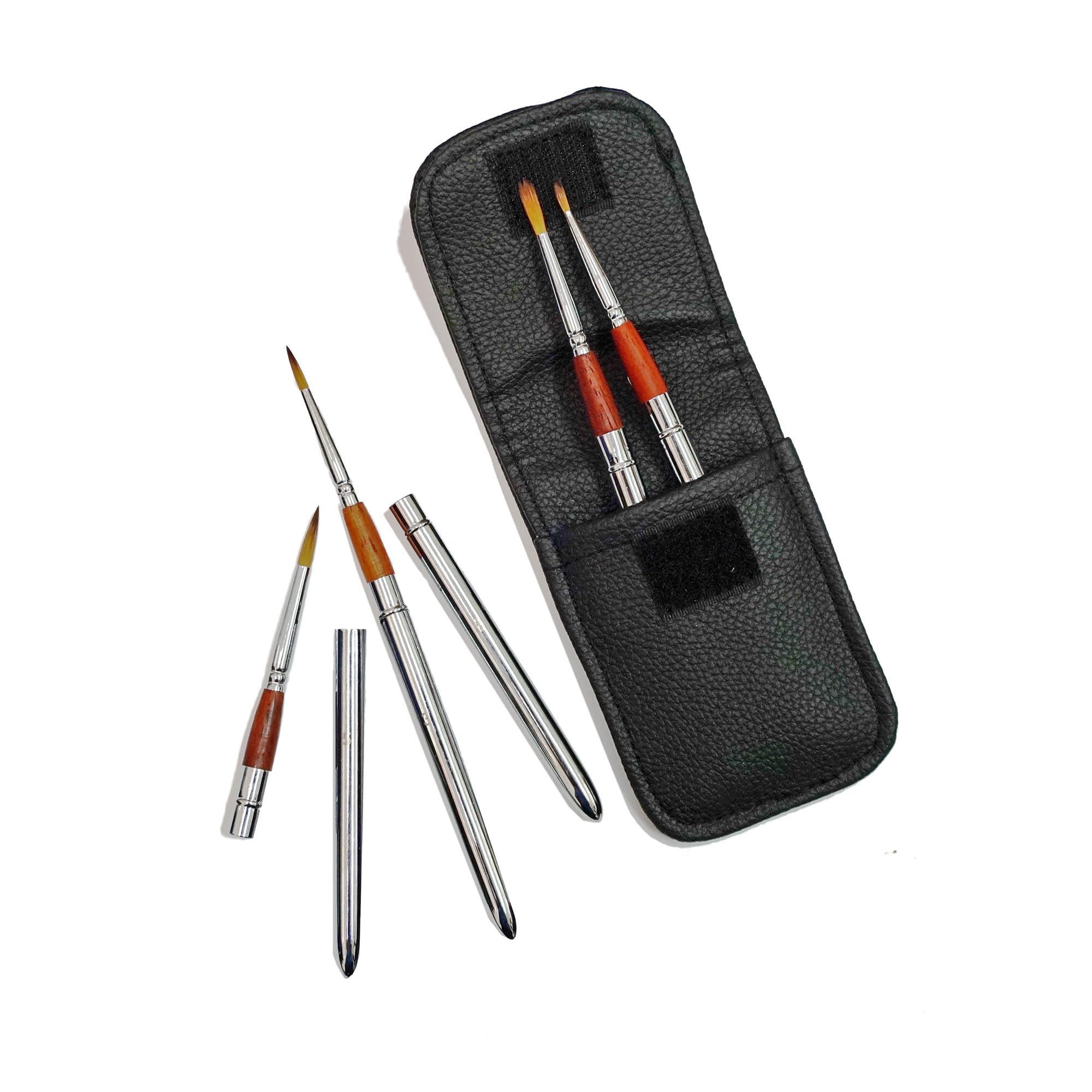 The Art Shop Skipton Brown, Silver Pocket Paint Brush Set In Leather Wallet