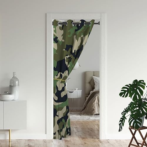 Miniatura 2 de Cortinas de puerta de camuflaje verde oscuro para puertas, cortina opaca abstracta de camuflaje de cazador de bosques para armario de dormitorio,