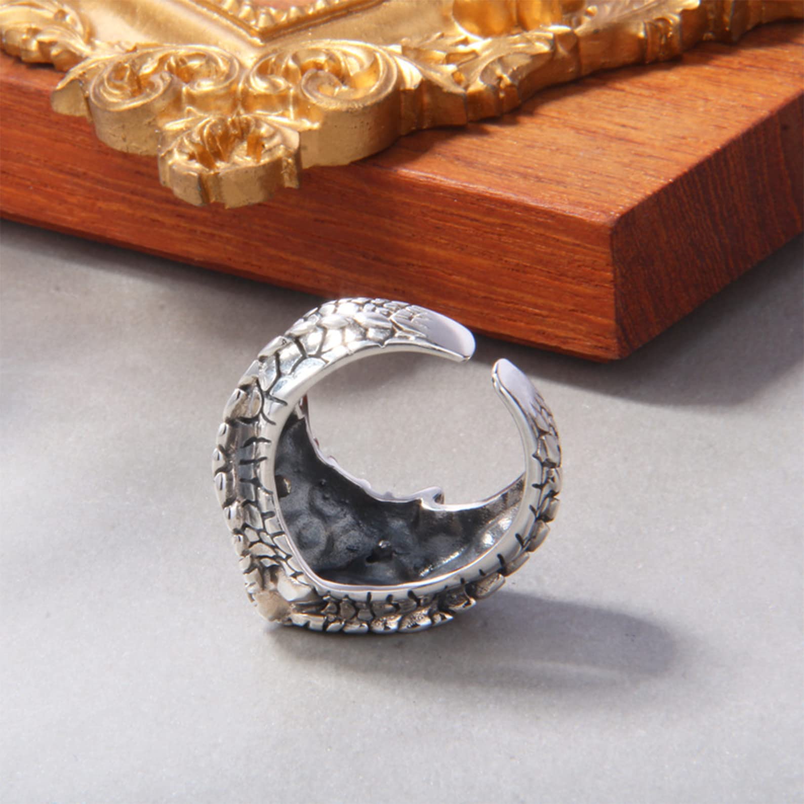 Anillo ajustable abierto de plata de ley S925 con forma de serpiente para hombre, accesorios de joyería vintage hechos a mano con animales.