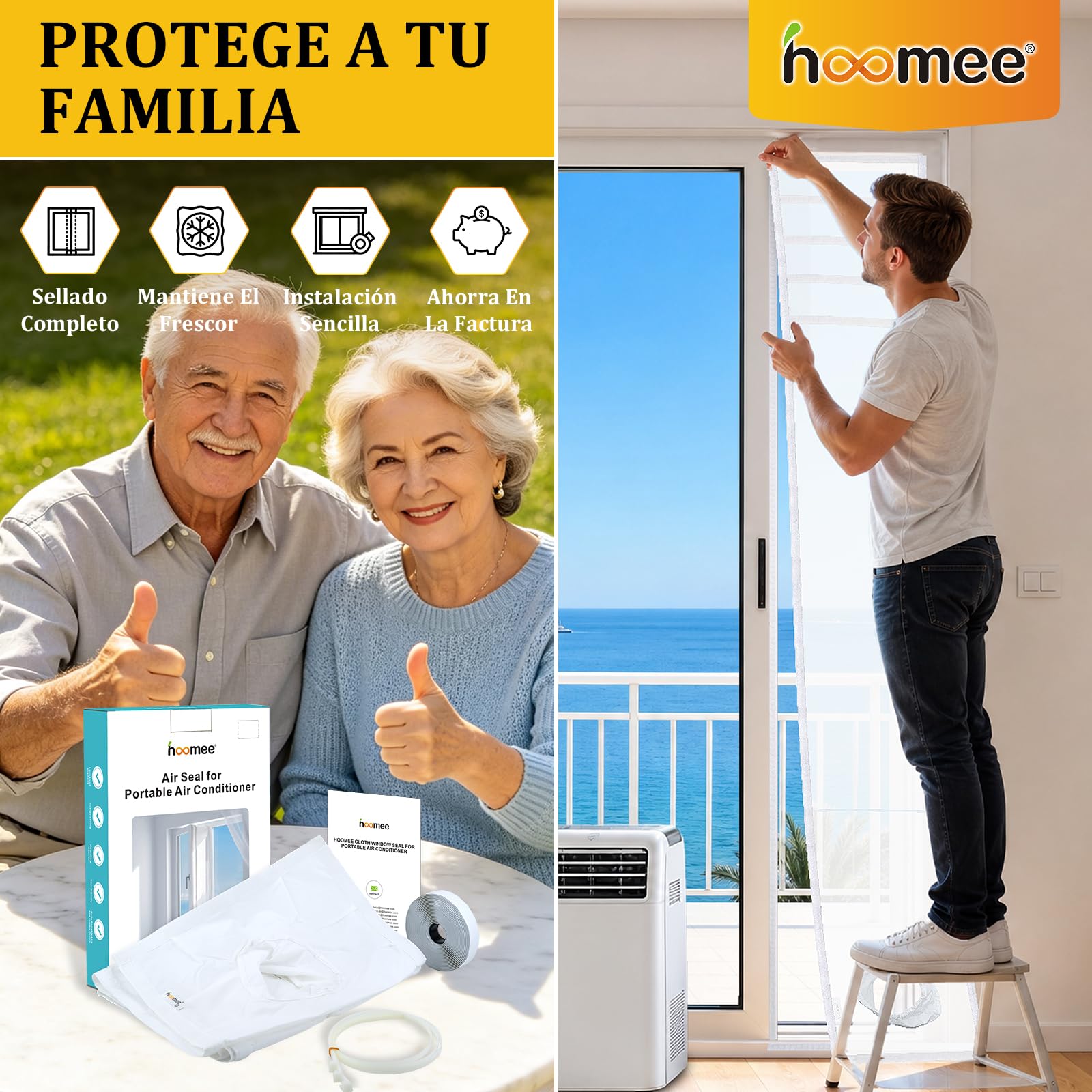 HOOMEE Aislante Ajustable para Puertas Correderas Aires Acondicionados Portátiles y Secadoras (35x232CM)
