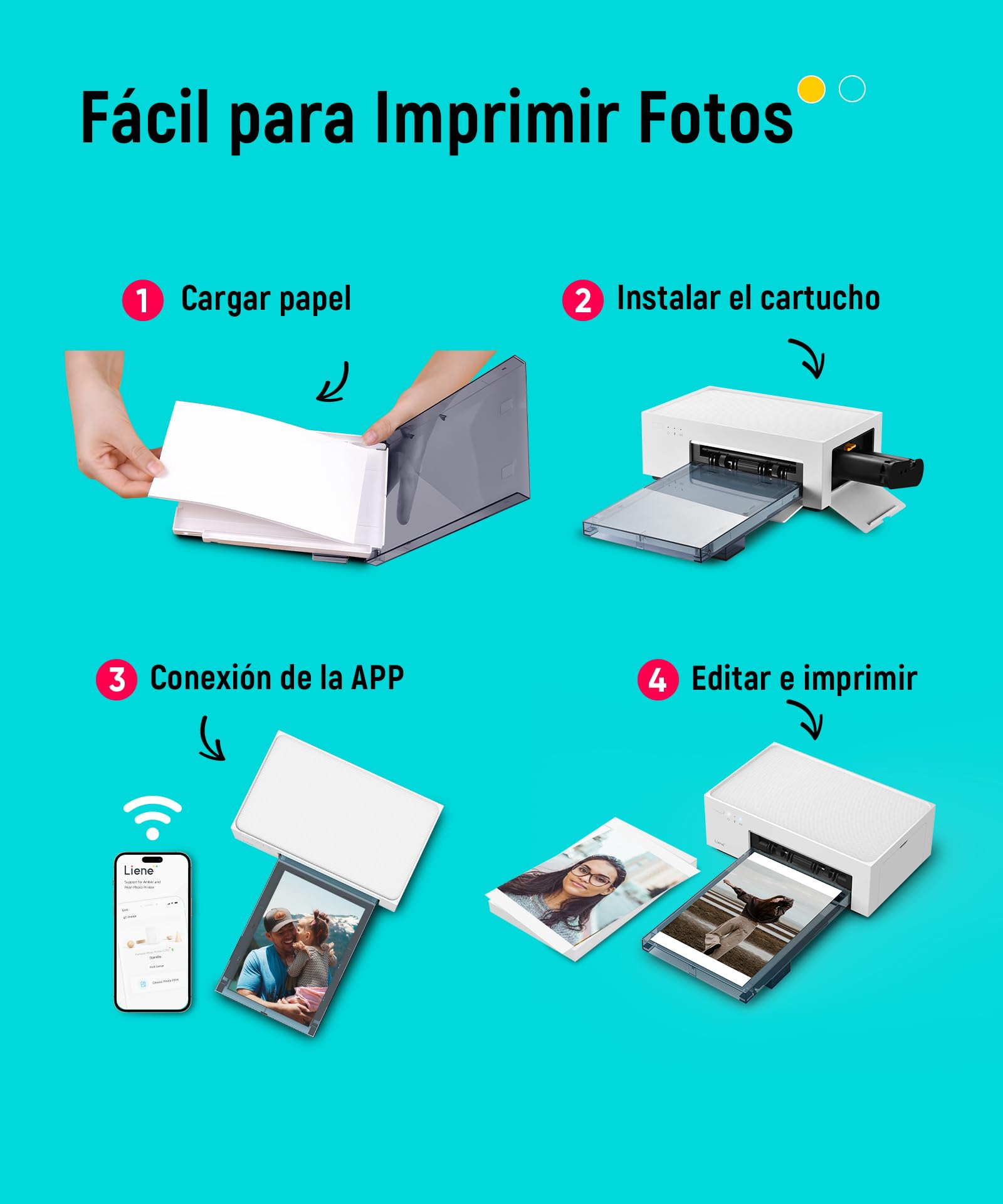 Liene Amber M100 Impresora Fotográfica, 10 X 15 WiFi Impresora Fotográfica Instantánea para PC/iPhone/Android, con 20 Papeles Fotográficos/Cartucho, Impresión a Sublimación, 300DPI, Impresora Móvil