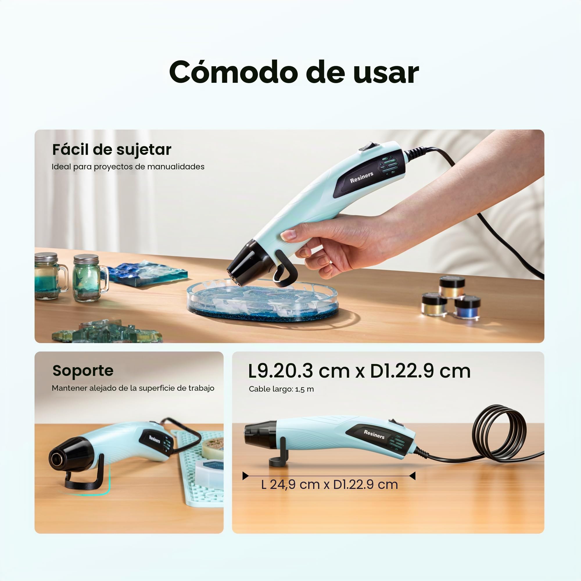 Resiners Mini Pistola de Aire Caliente 2 Temperaturas 255 ℃/350 ℃, 350 W Pistola de Calor Portátil Electrica con Boquillas Reflexivo, para resina epoxi Acuarela Secar, Eliminación de Pintura