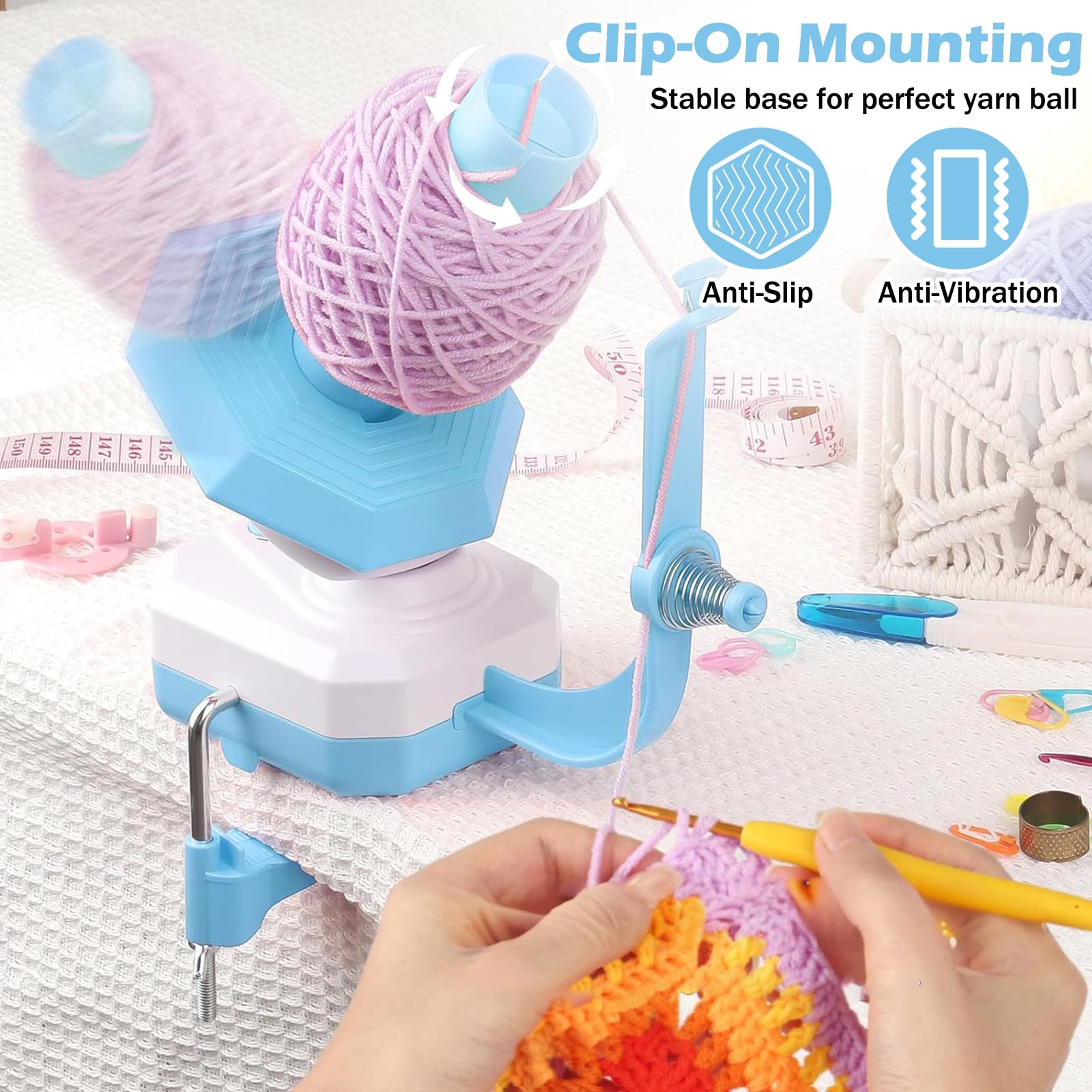Eléctrico Yarn Winder, 10 Oz De Capacidad Bobinadora De Hilo con Ajuste Continuo De La Velocidad, Manos Libres Automático Ovilladora para Ganchillo Y Costura, Azul
